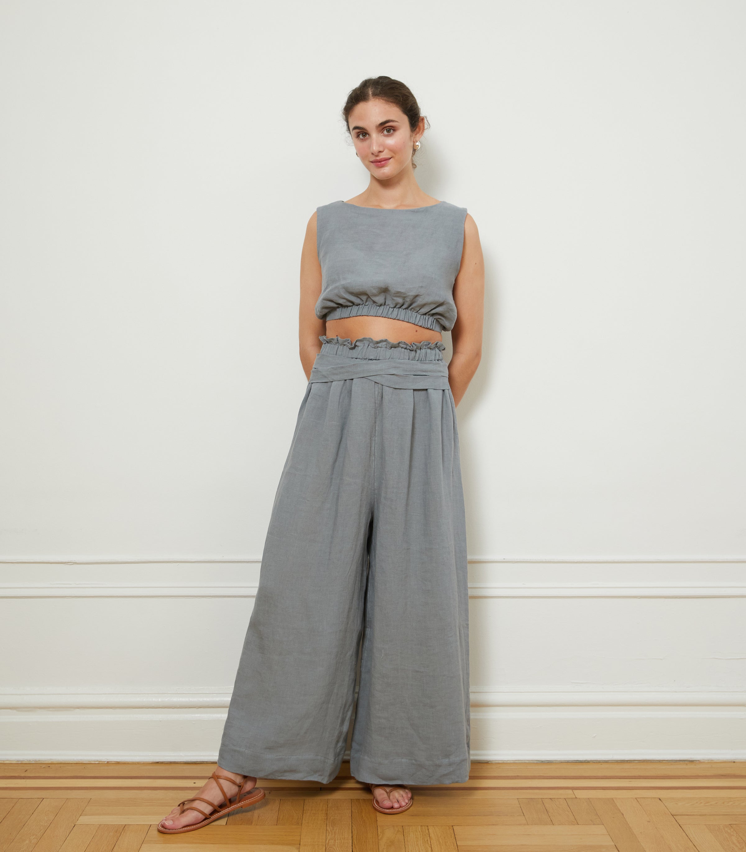 Andy Draped Wide Linen Pants & Carla Top - Blue | LOUP x Biankalu