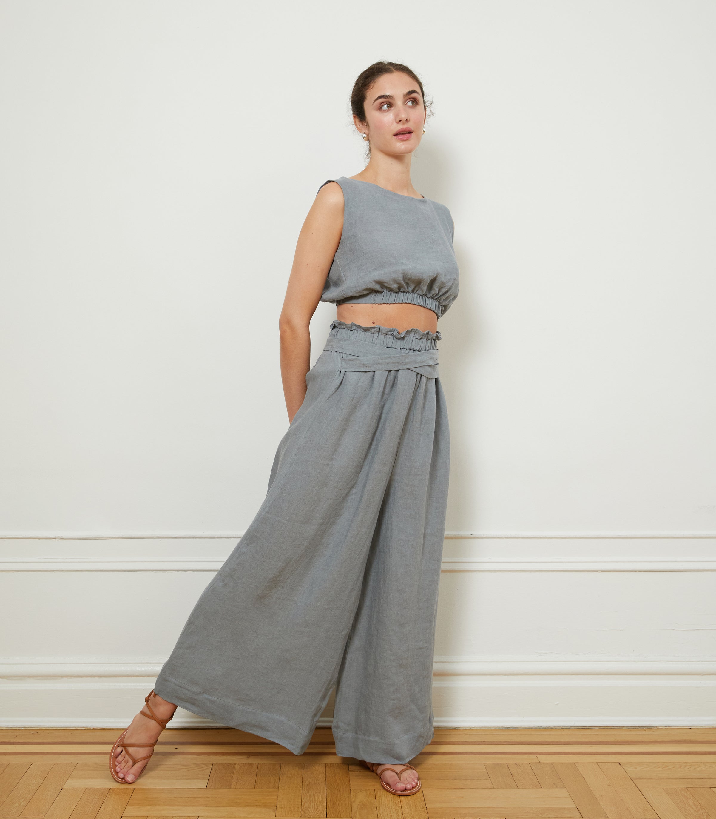 Andy Draped Wide Linen Pants & Carla Top - Blue | LOUP x Biankalu