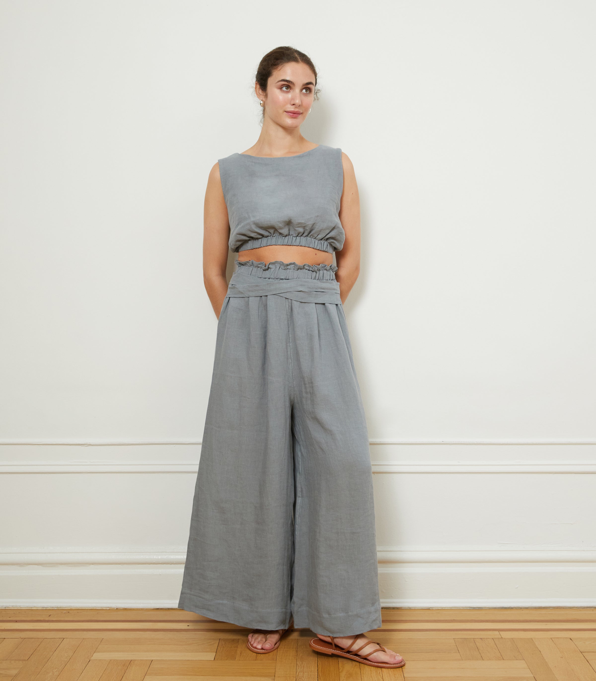 Andy Draped Wide Linen Pants & Carla Top - Blue | LOUP x Biankalu