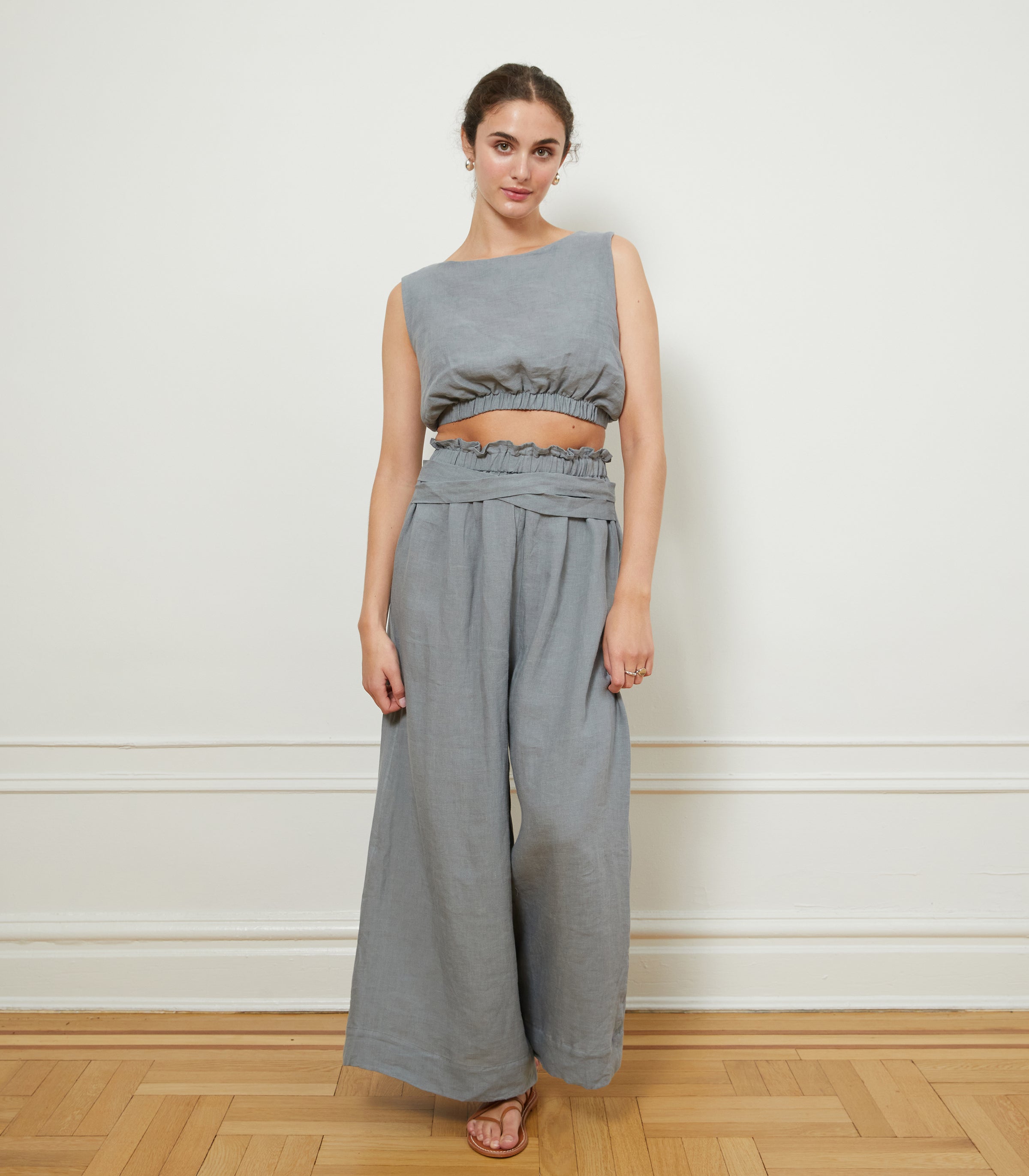 Andy Draped Wide Linen Pants & Carla Top - Blue | LOUP x Biankalu