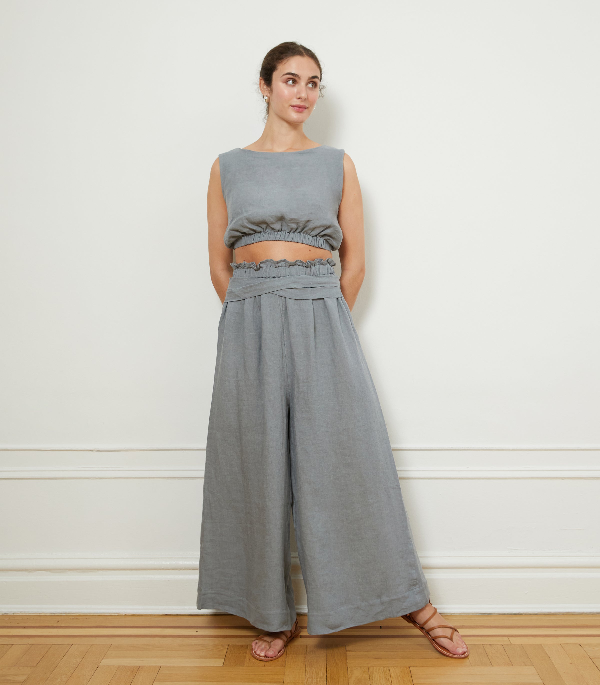 Andy Draped Wide Linen Pants & Carla Top - Blue | LOUP x Biankalu