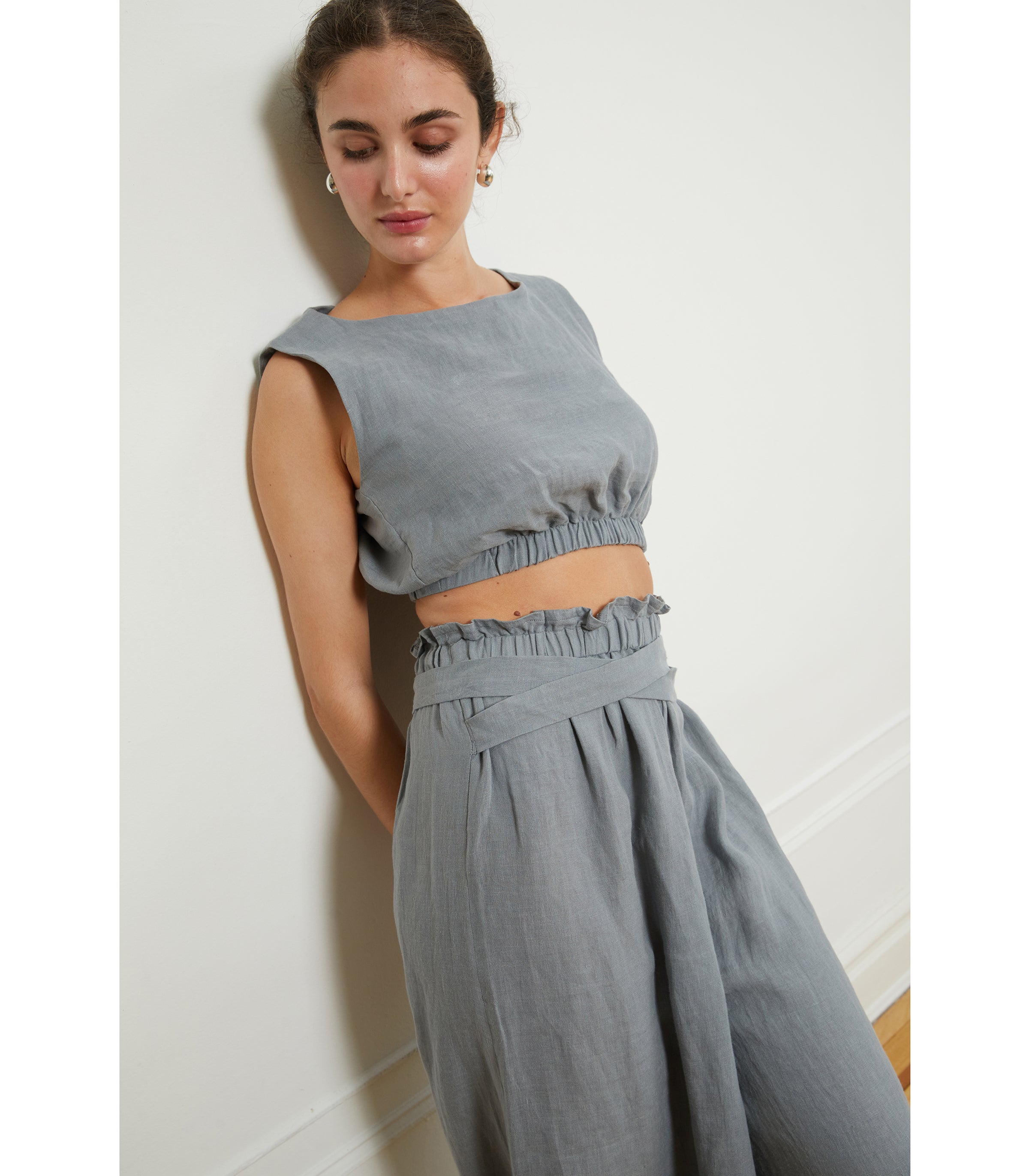 Andy Draped Wide Linen Pants & Carla Top - Blue | LOUP x Biankalu