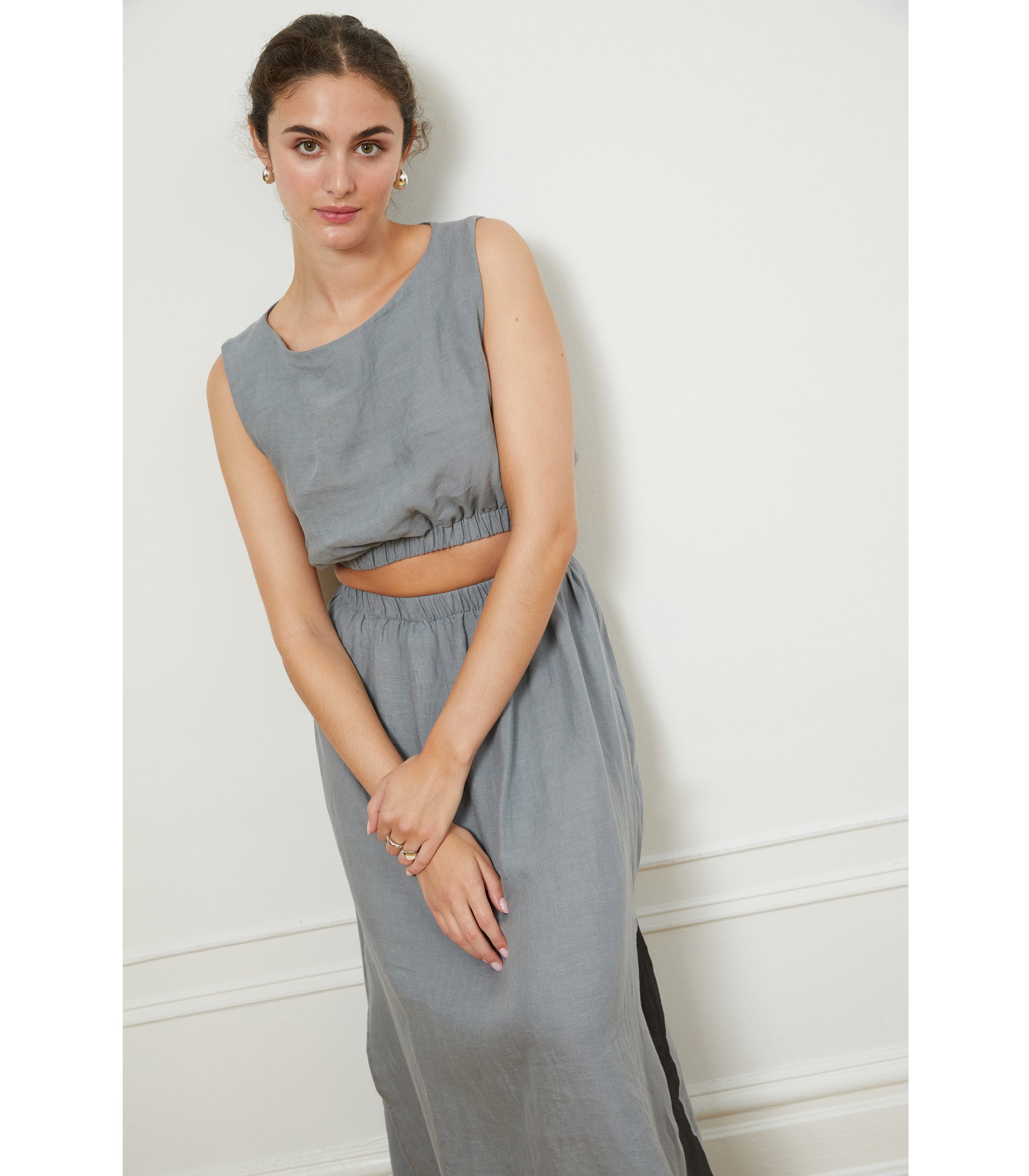 Carla Crop Top & Andy Draped Wide Linen Pants - Blue | LOUP x Biankalu