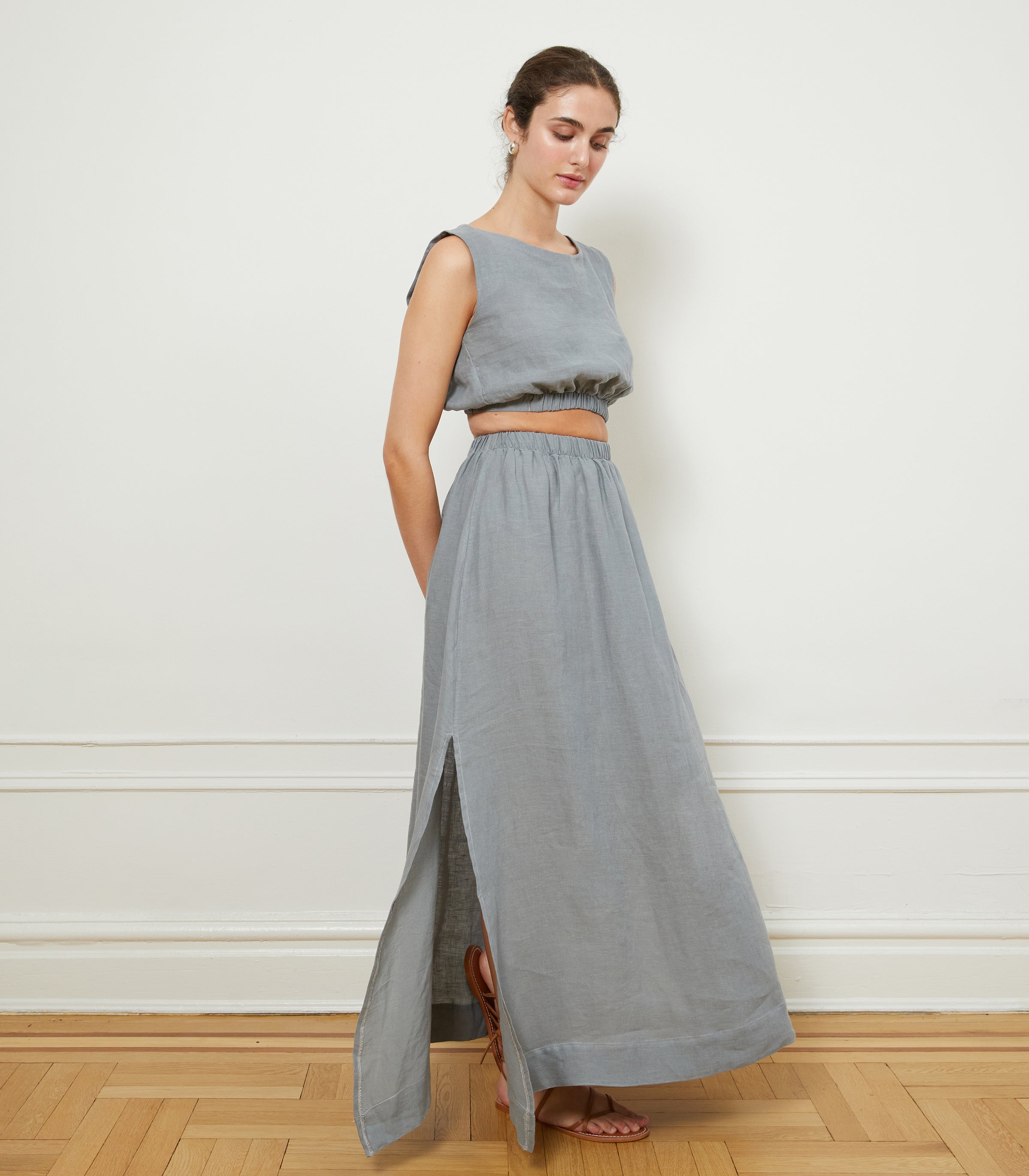 Carla Crop Top & Andy Draped Wide Linen Pants - Blue | LOUP x Biankalu