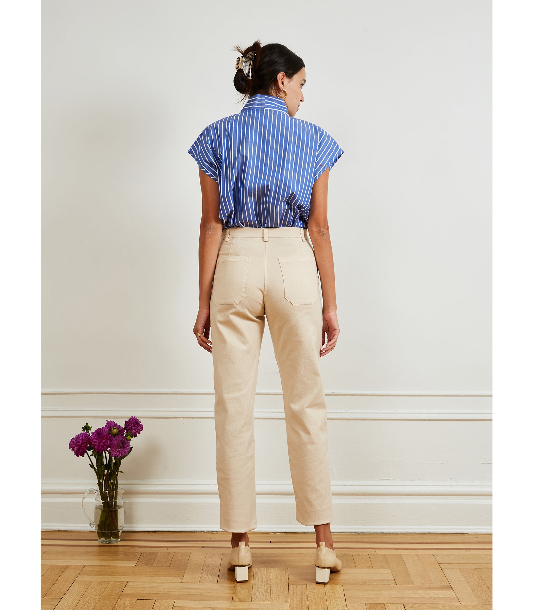 Sienna Shawl Collar Top - Blue Stripe