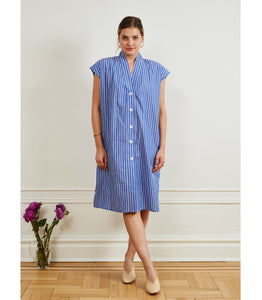 Tina Short Sleeved Shirt Dress - Blue Stripe