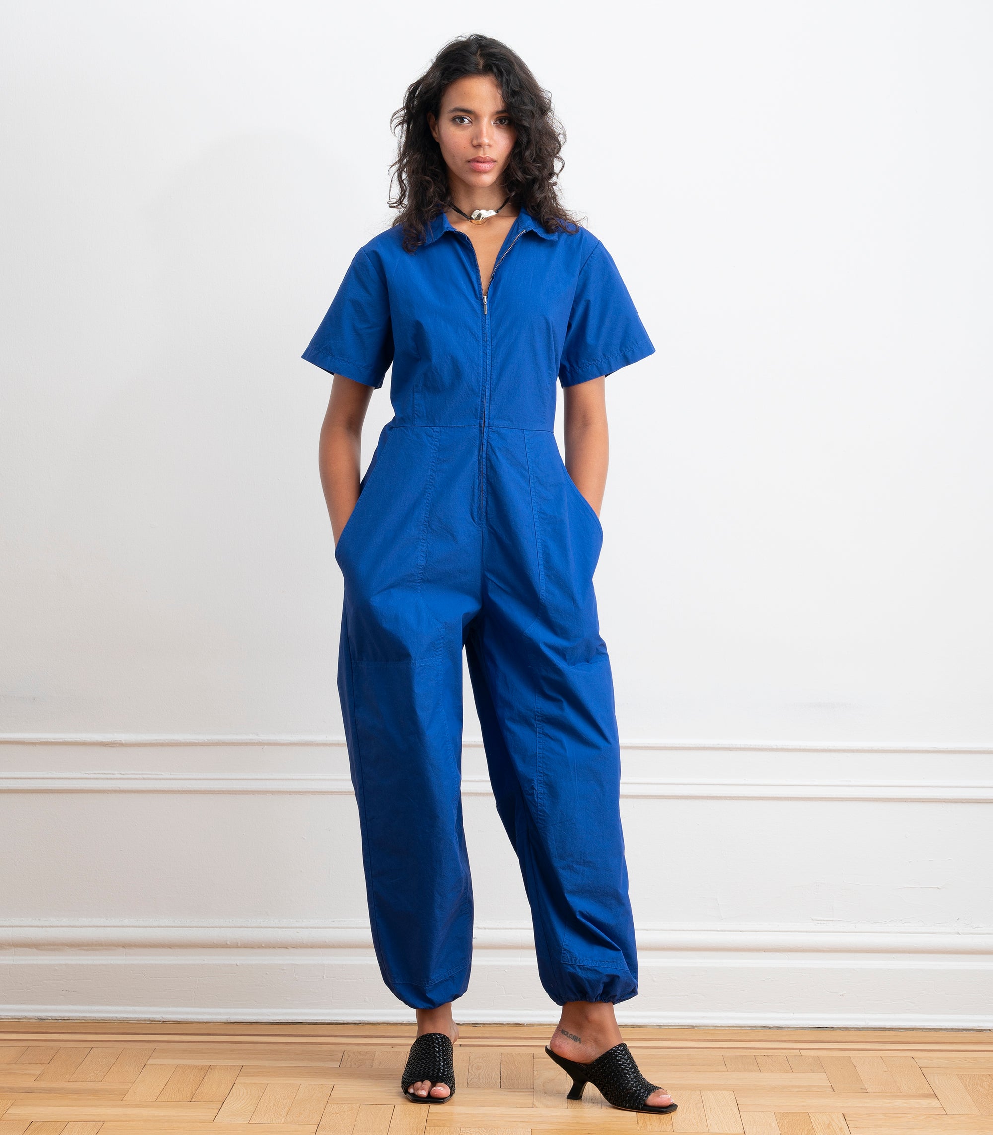 Clara Short Sleeve Parachute Leg Jumpsuit - Blueberry