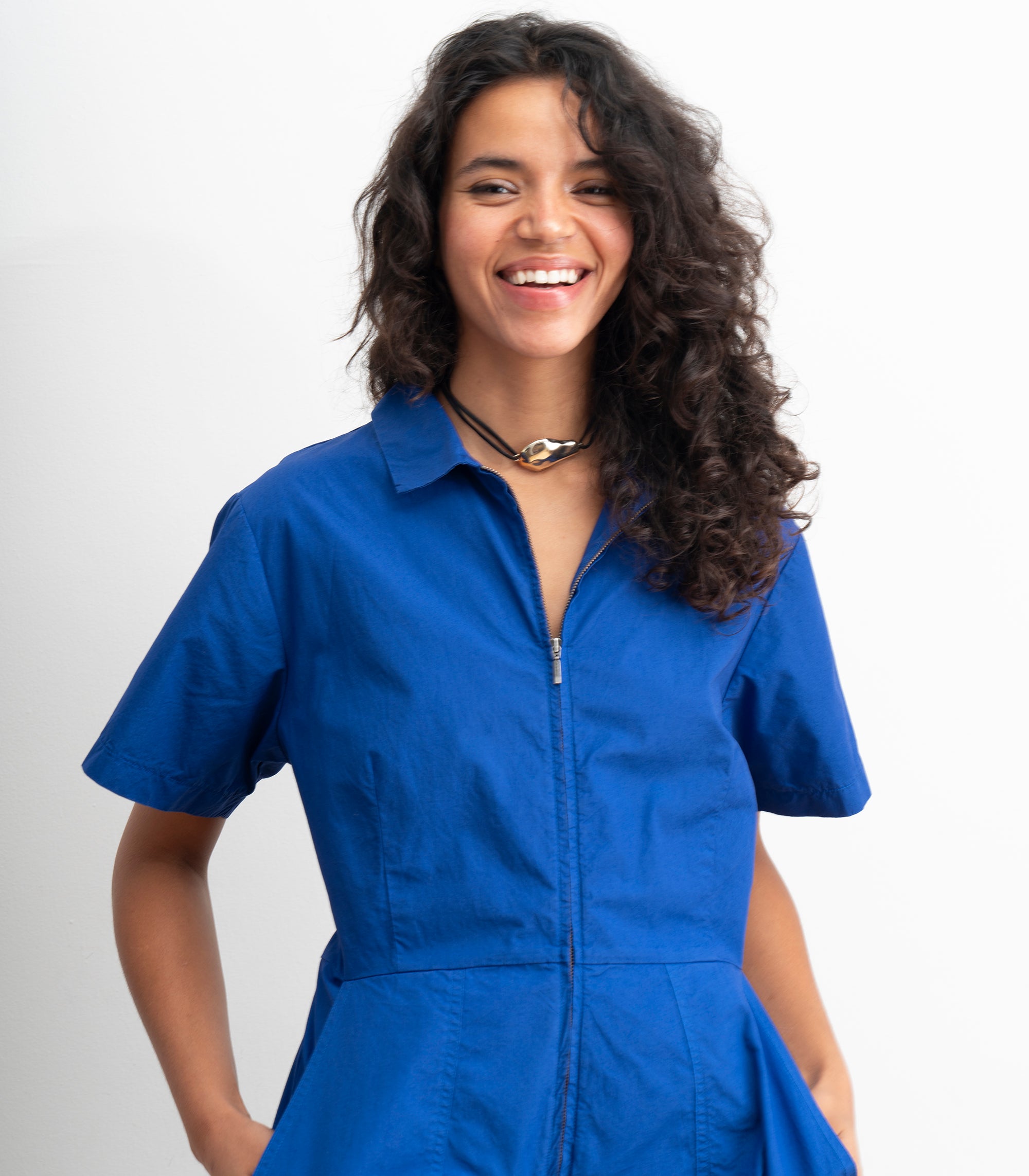Clara Short Sleeve Parachute Leg Jumpsuit - Blueberry