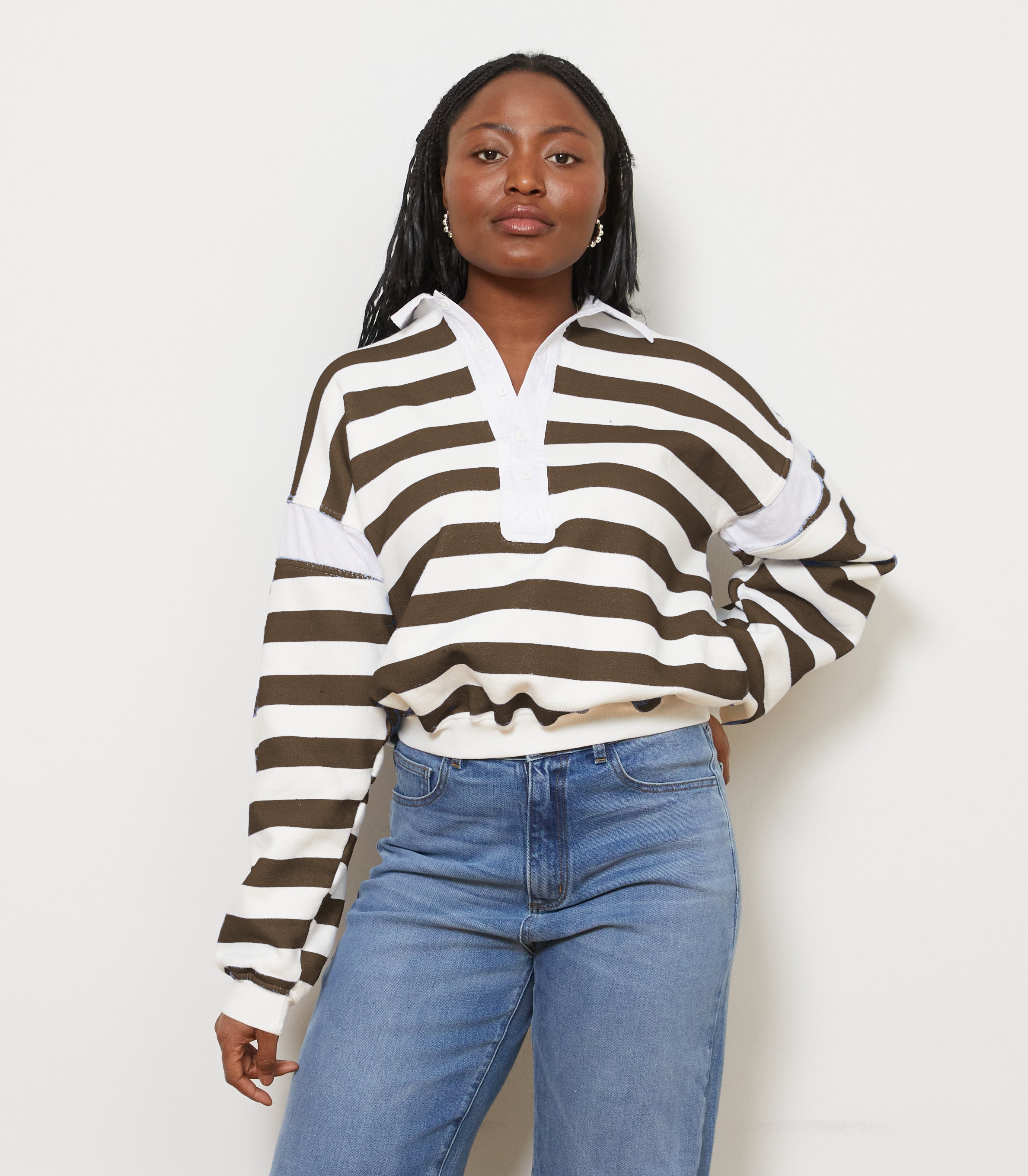 Camilla Collared Sweatshirt - Espresso Stripe