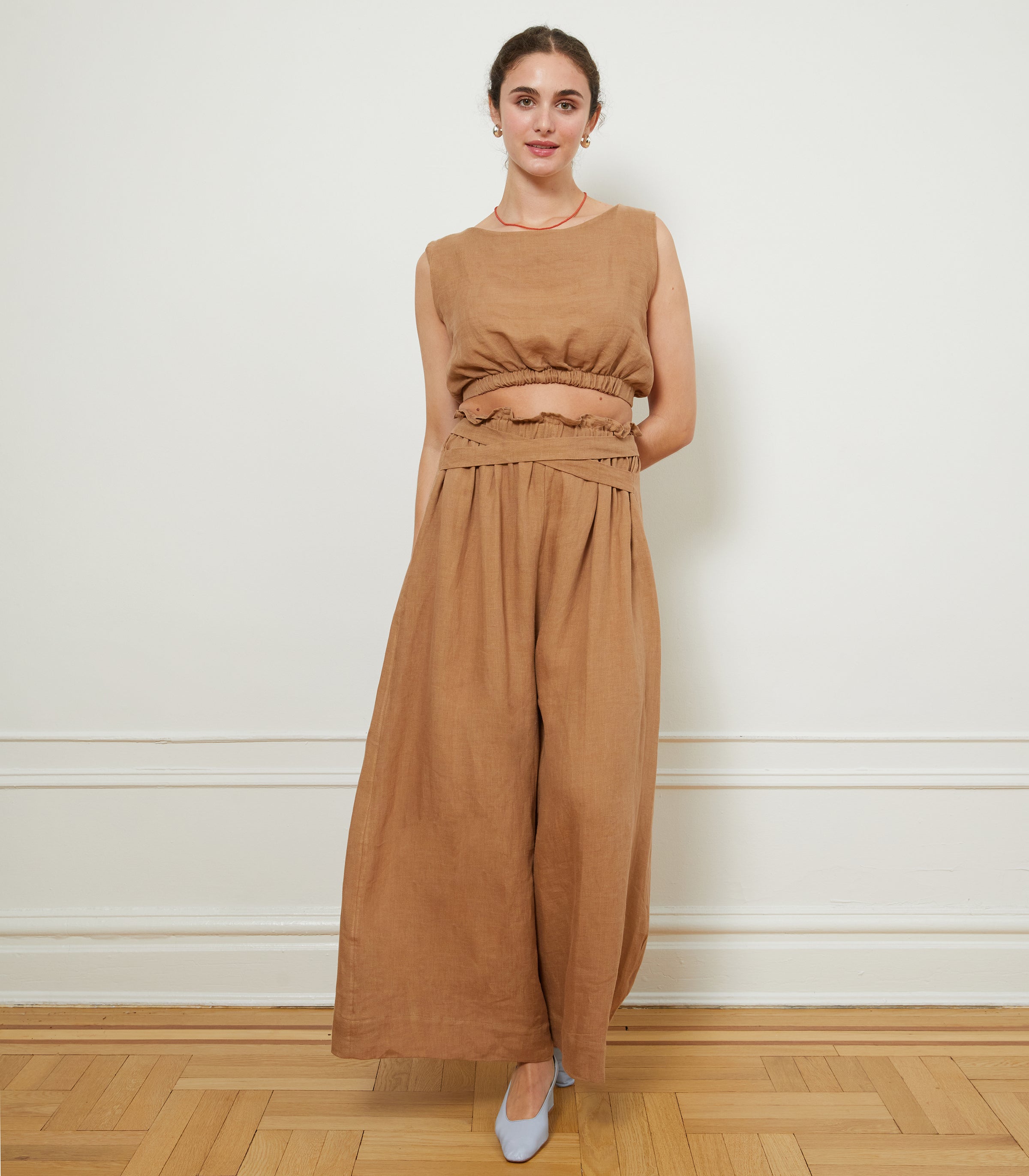 Andy Draped Wide Linen Pants - Brown -Wide Leg Pants | LOUP x Biankalu
