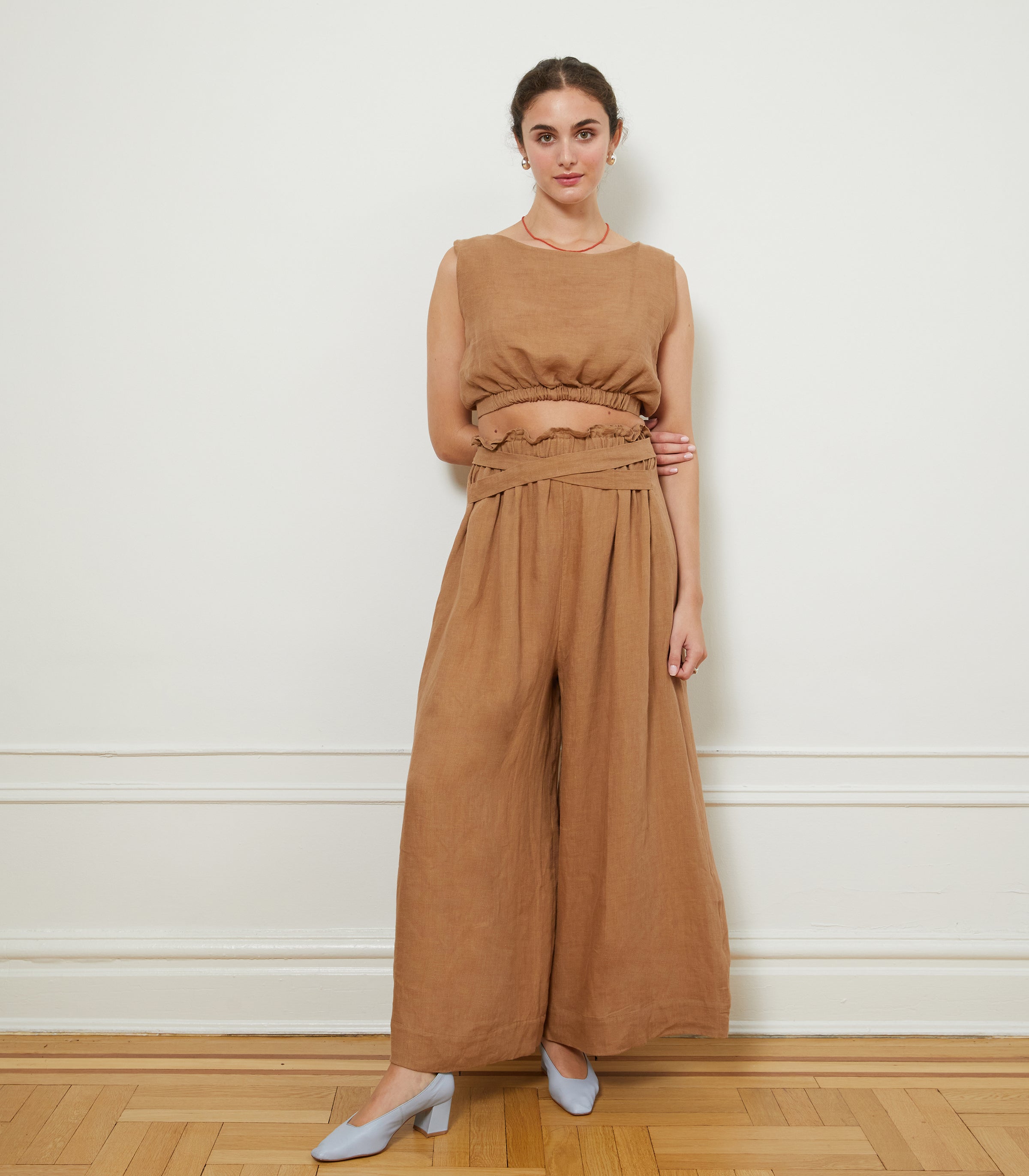 Andy Draped Wide Linen Pants & Carla Top - Brown | LOUP x Biankalu