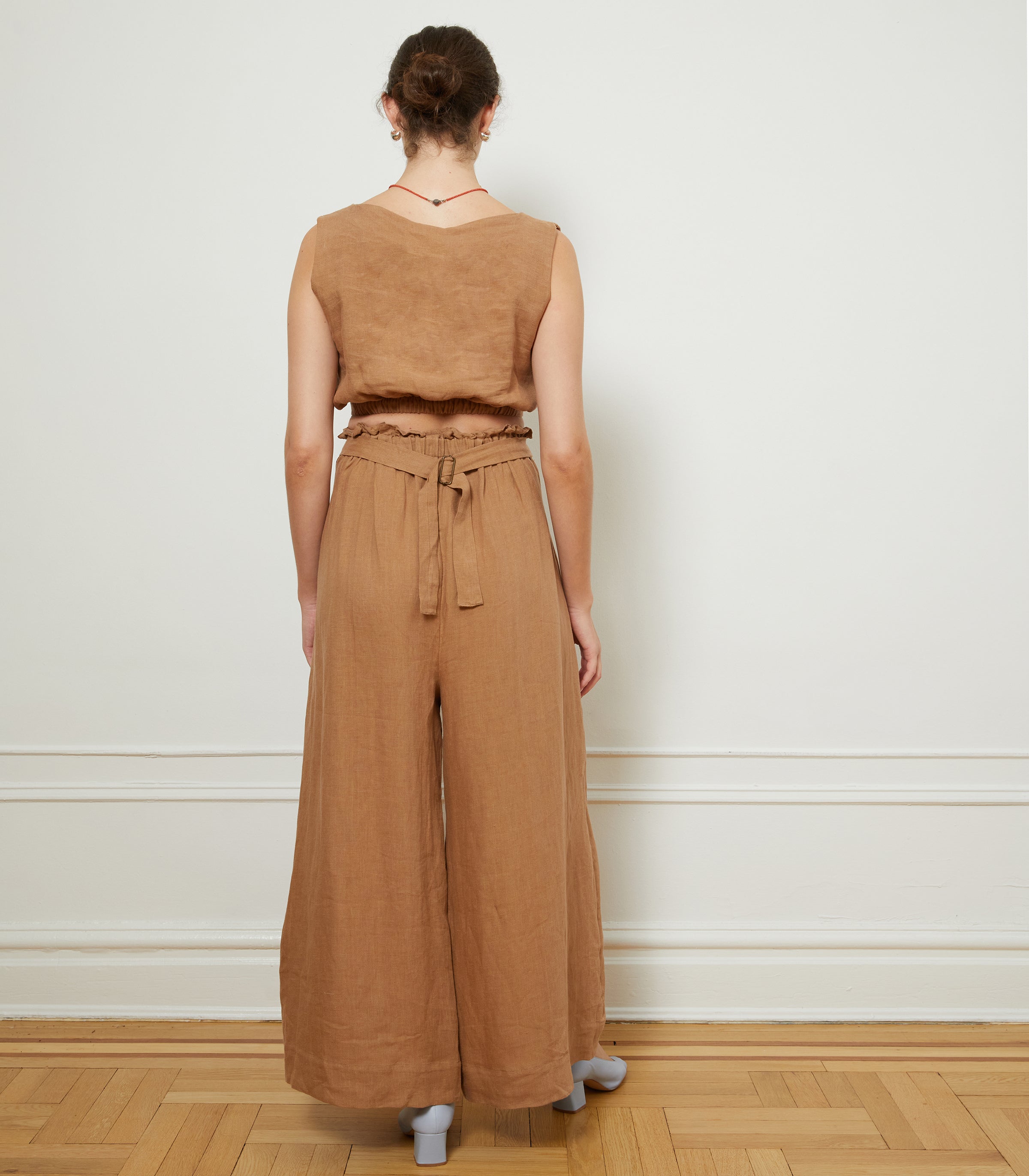 Andy Draped Wide Linen Pants & Carla Top - Brown | LOUP x Biankalu