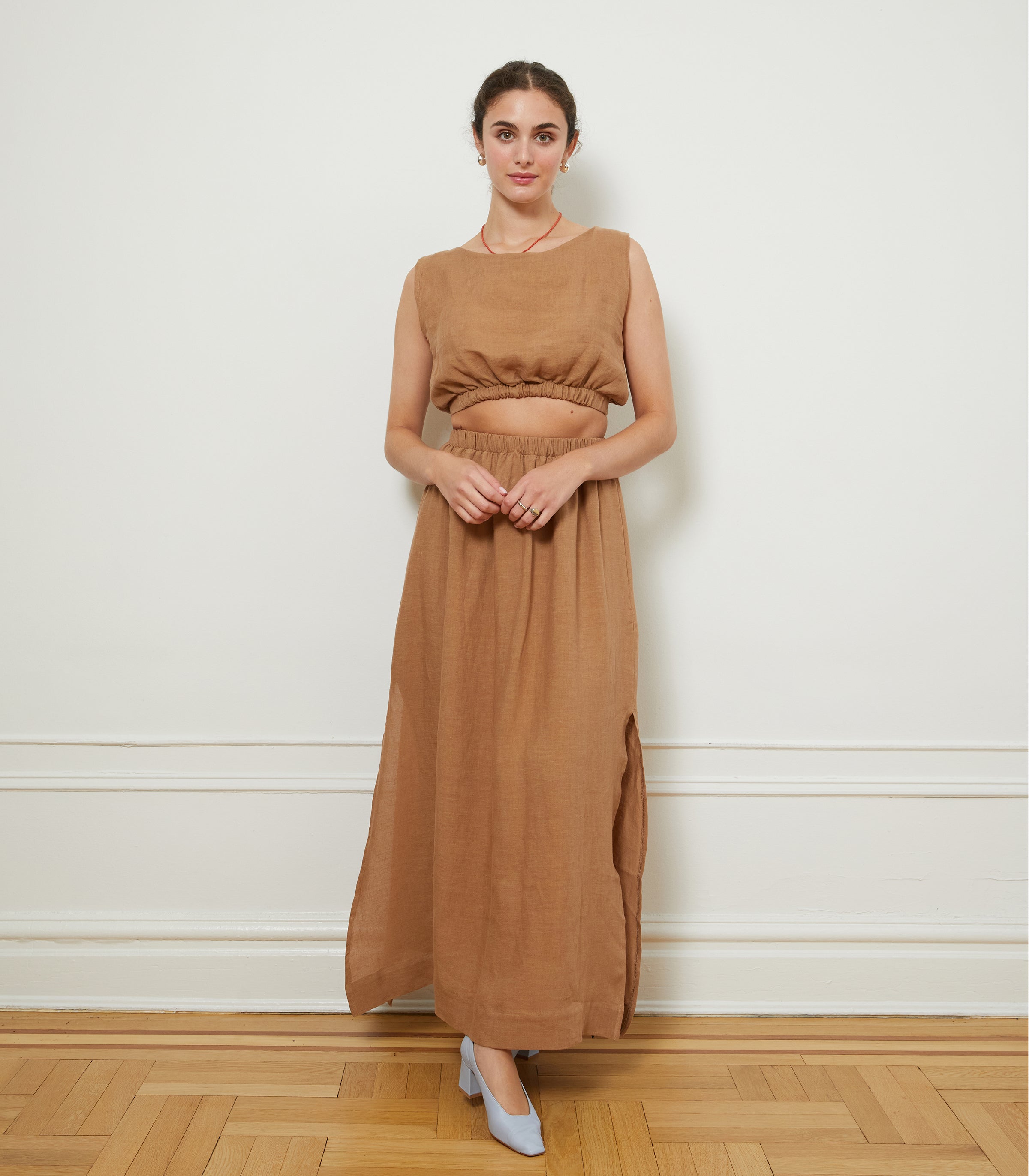 Carla Cropped Linen Top - Brown | LOUP x Biankalu