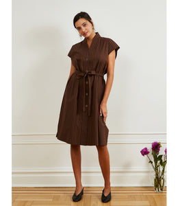 Tina Short Sleeved Shirt Dress - Brown Stripe