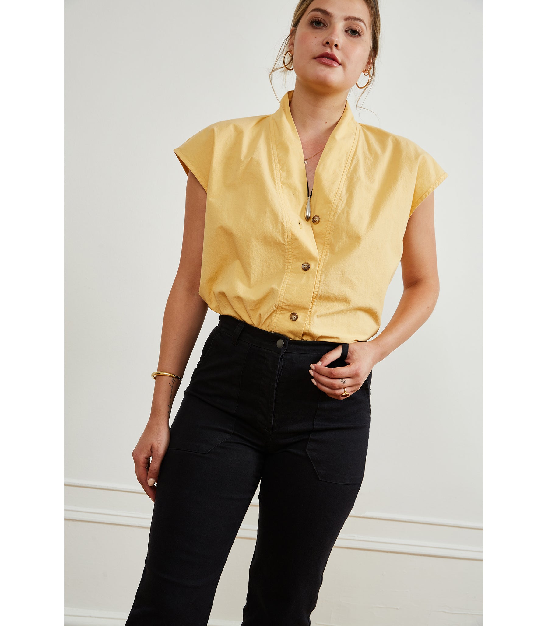 Sienna Shawl Collar Top - Butter