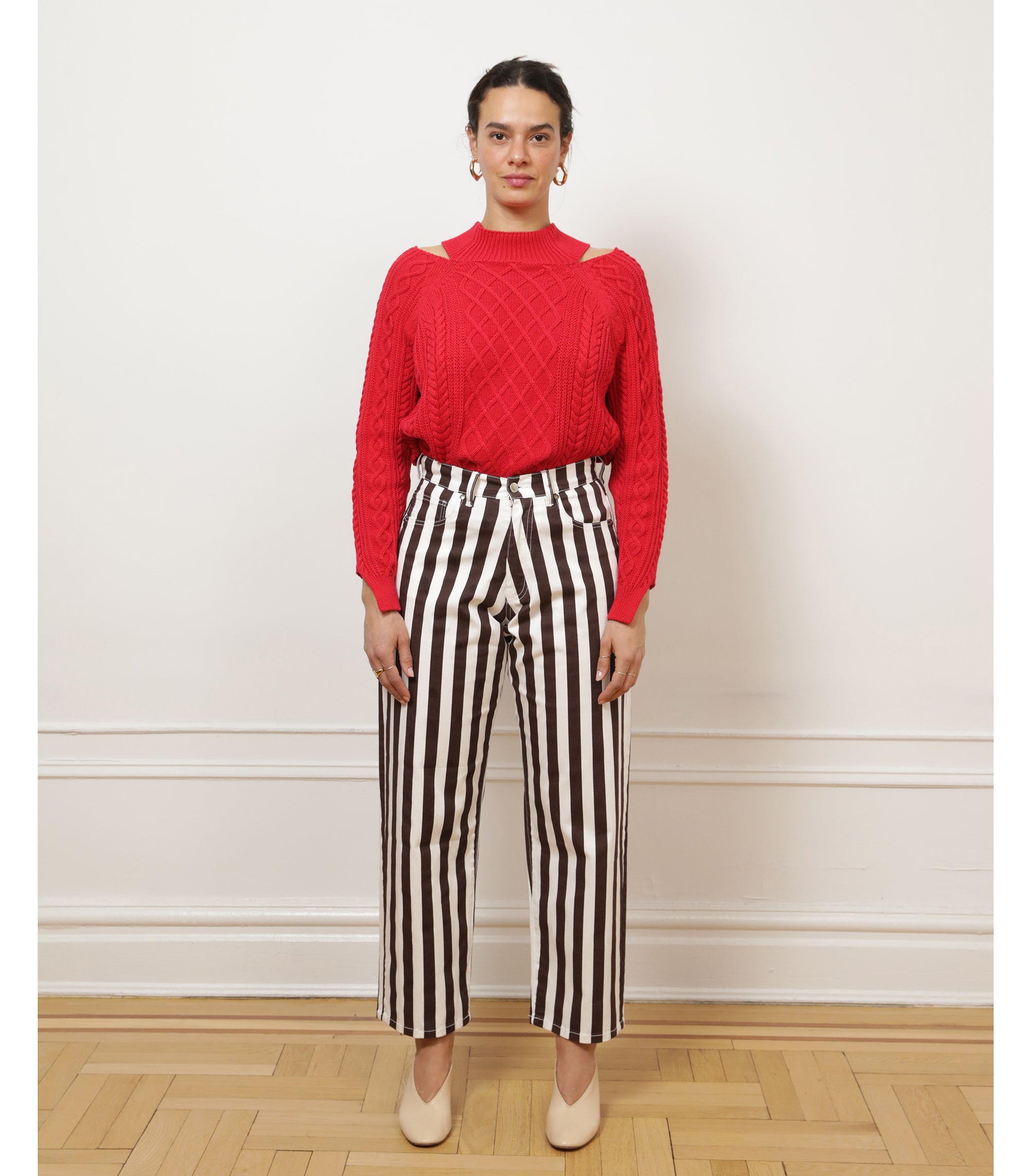 Amelia Barrel Trousers - Chestnut Stripe