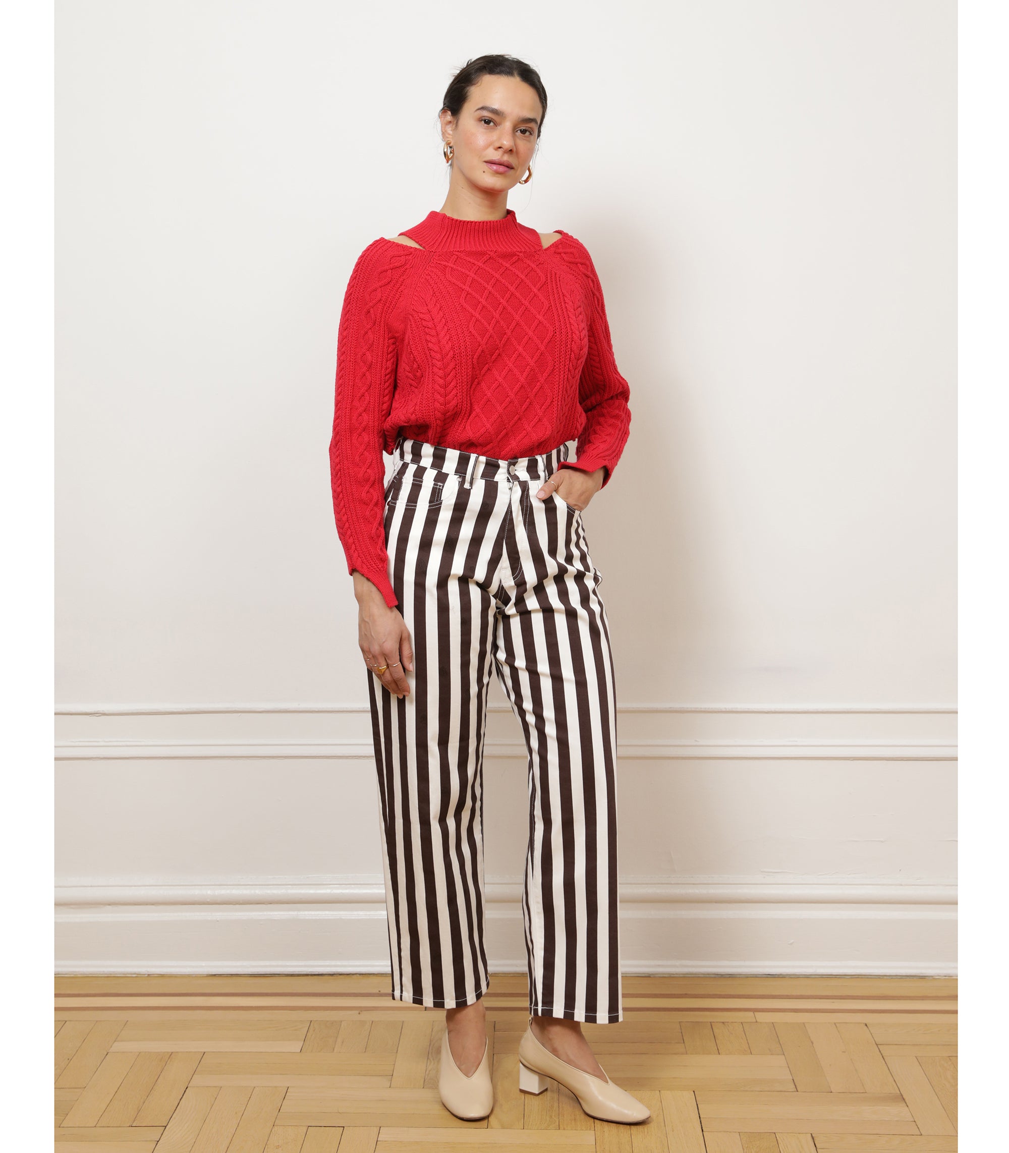 Amelia Barrel Trousers - Chestnut Stripe