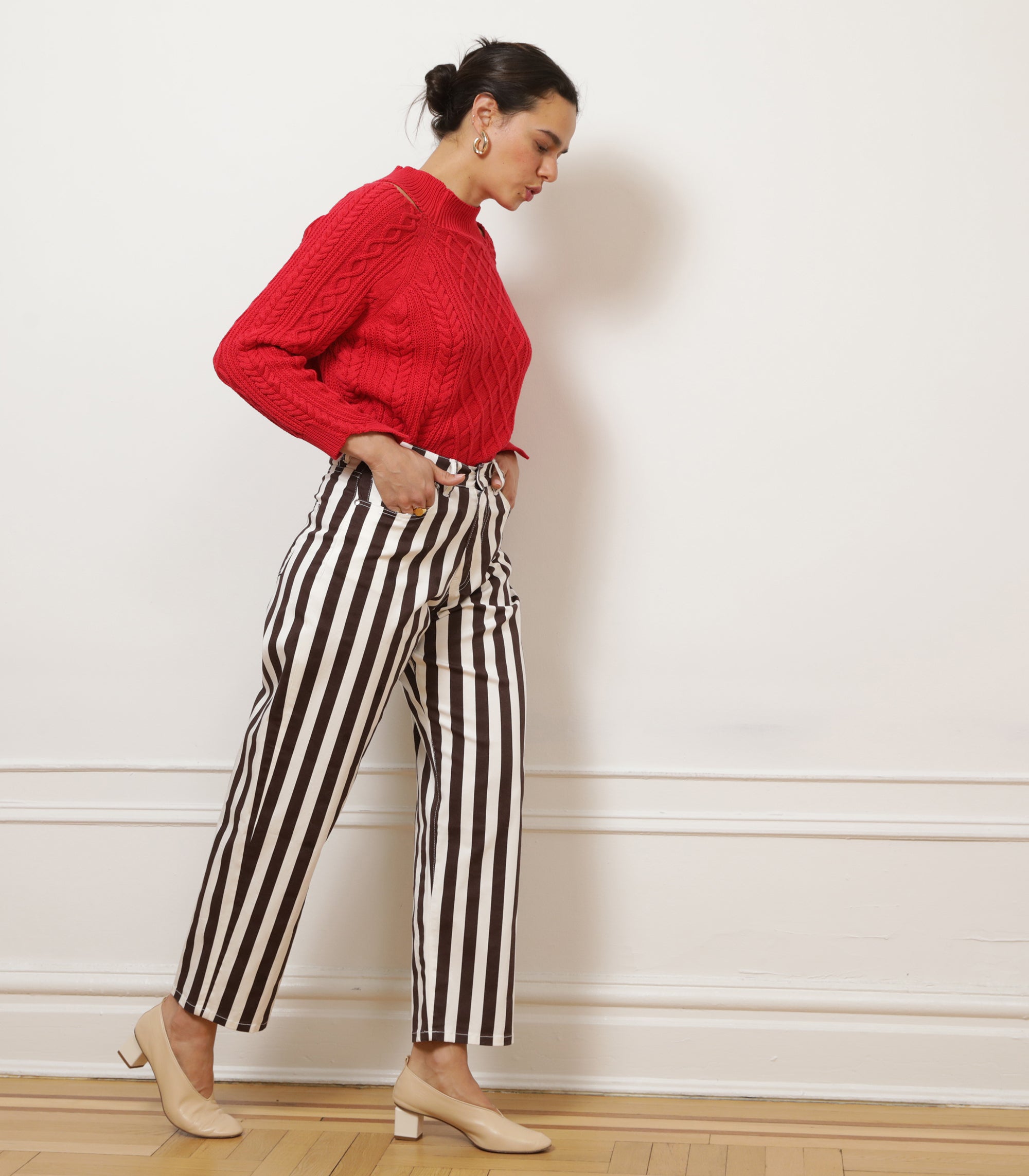 Amelia Barrel Trousers - Chestnut Stripe