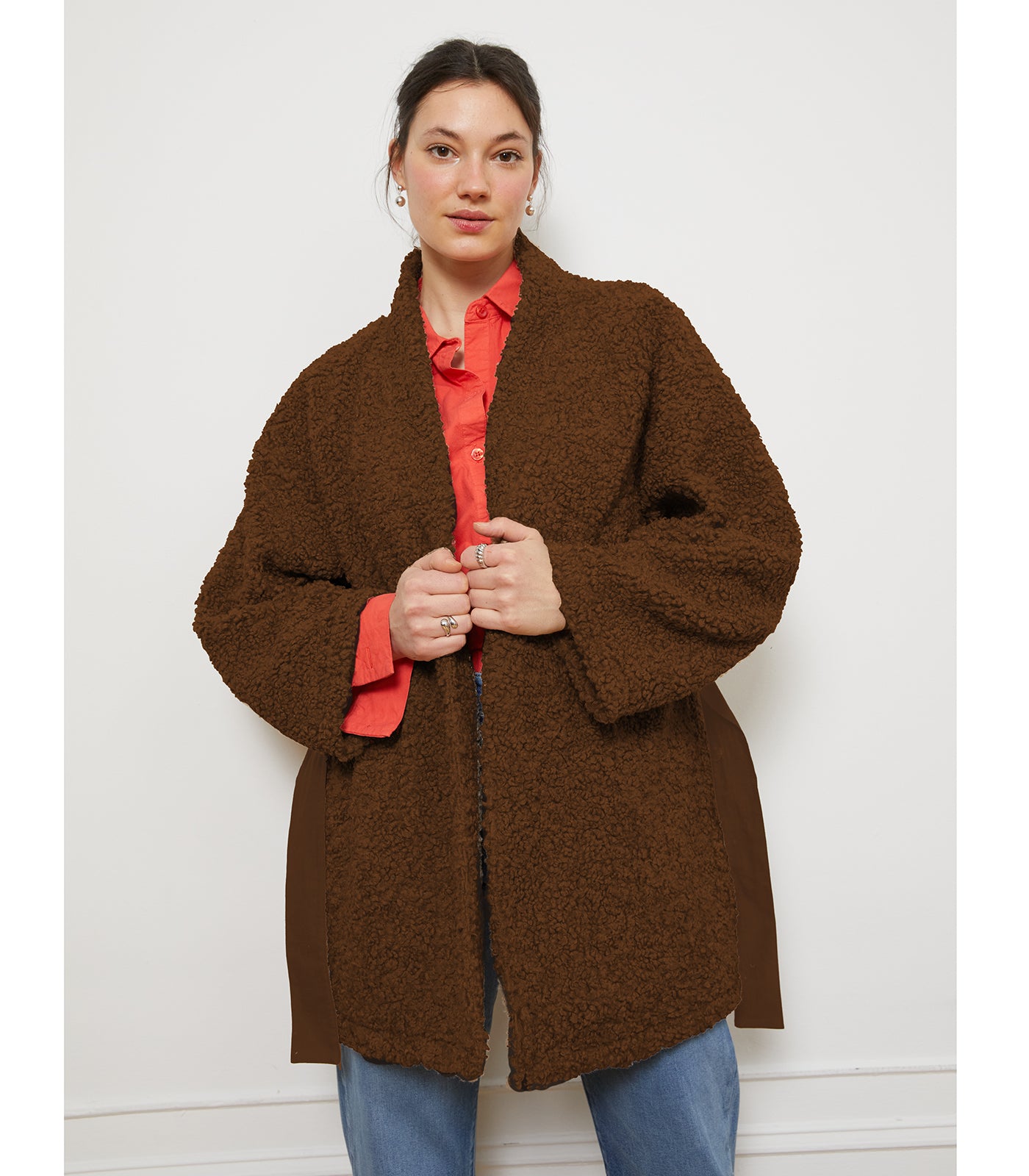 Valentina Sherpa Wrap Coat - Chocolate