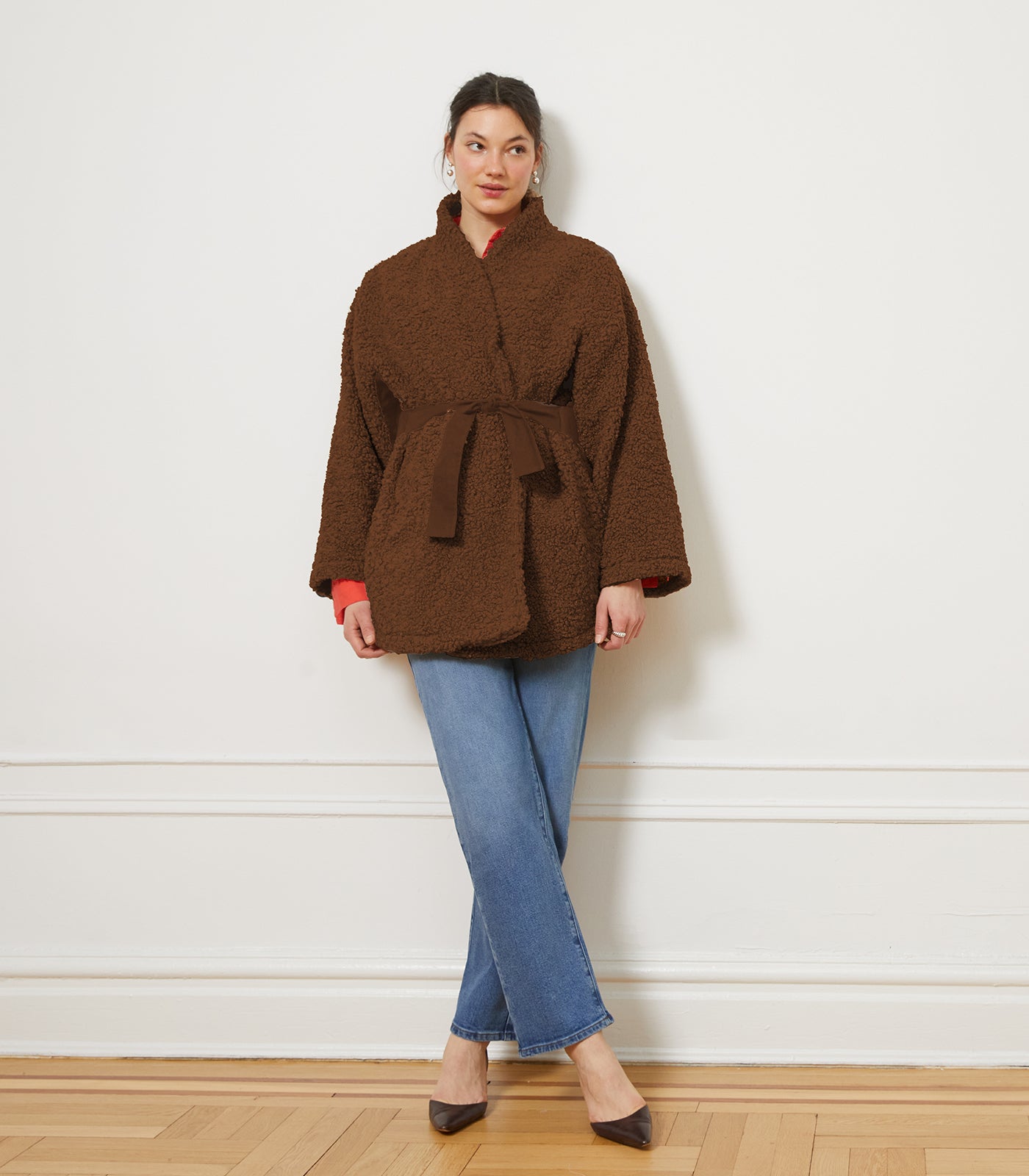 Valentina Sherpa Wrap Coat Chocolate