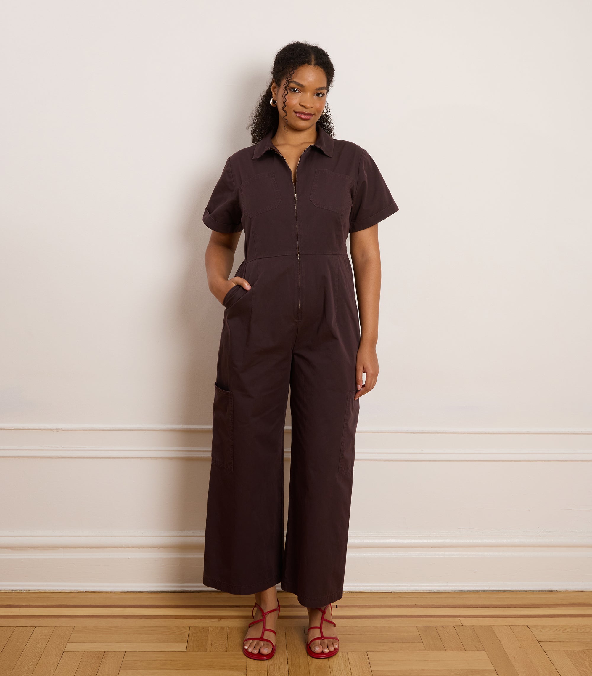 Bella Short Sleeve Cargo Jumpsuit - Dark Cocoa