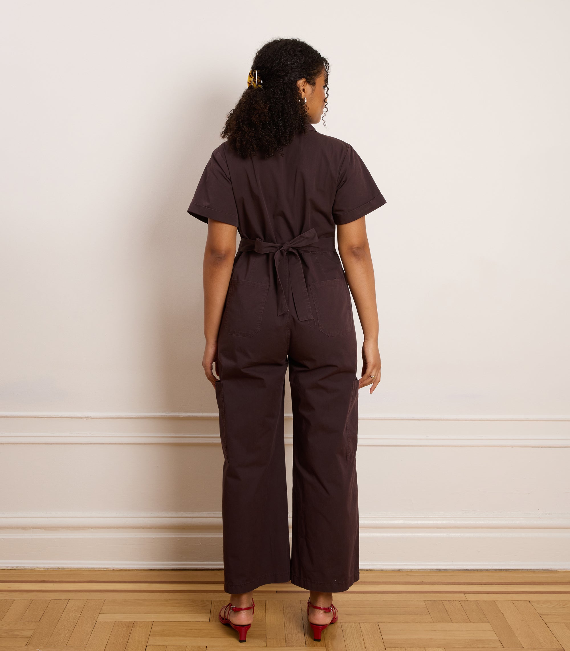 Bella Short Sleeve Cargo Jumpsuit - Dark Cocoa