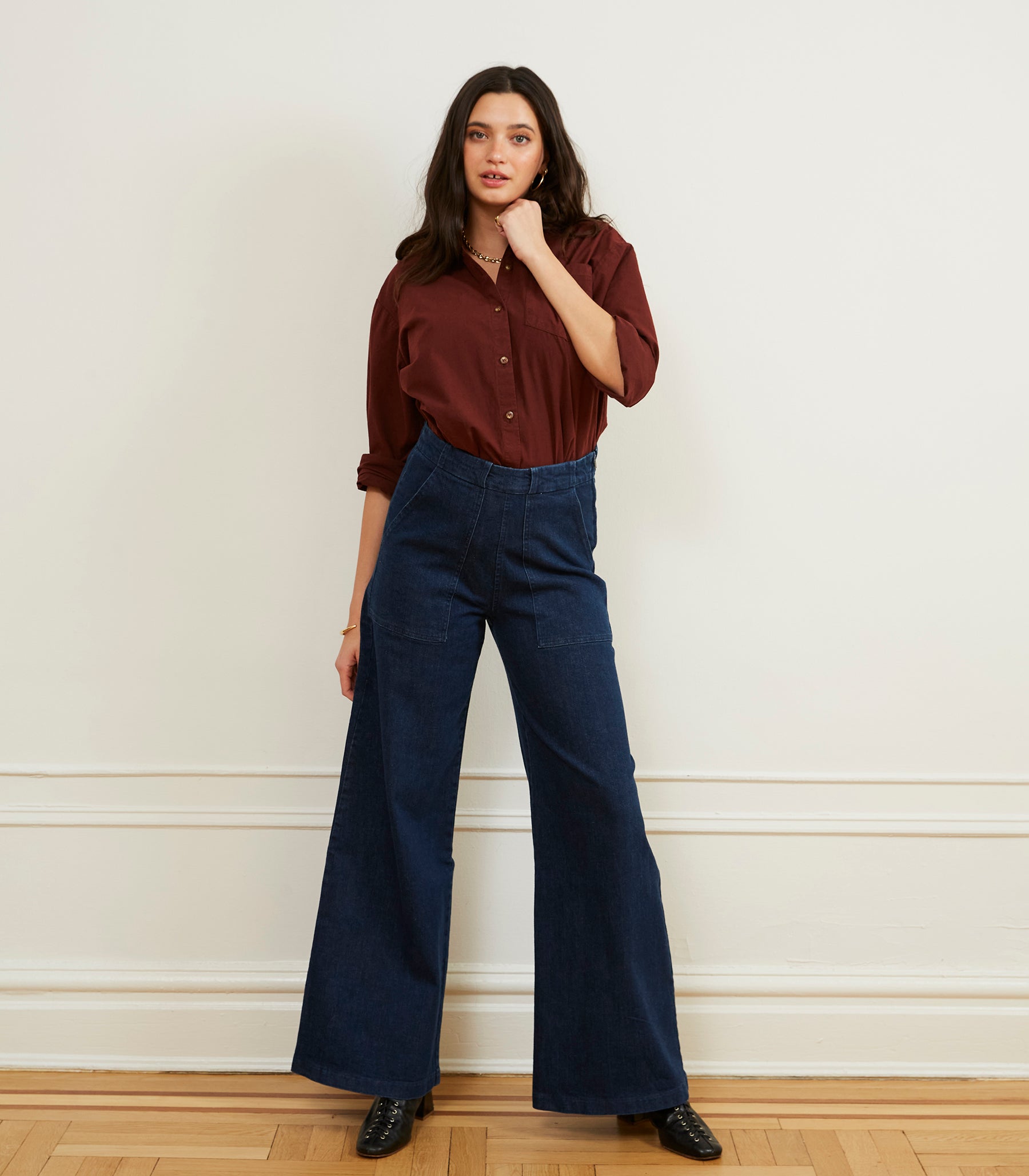 Long Sabrina Wide-Leg Jeans - Dark Indigo