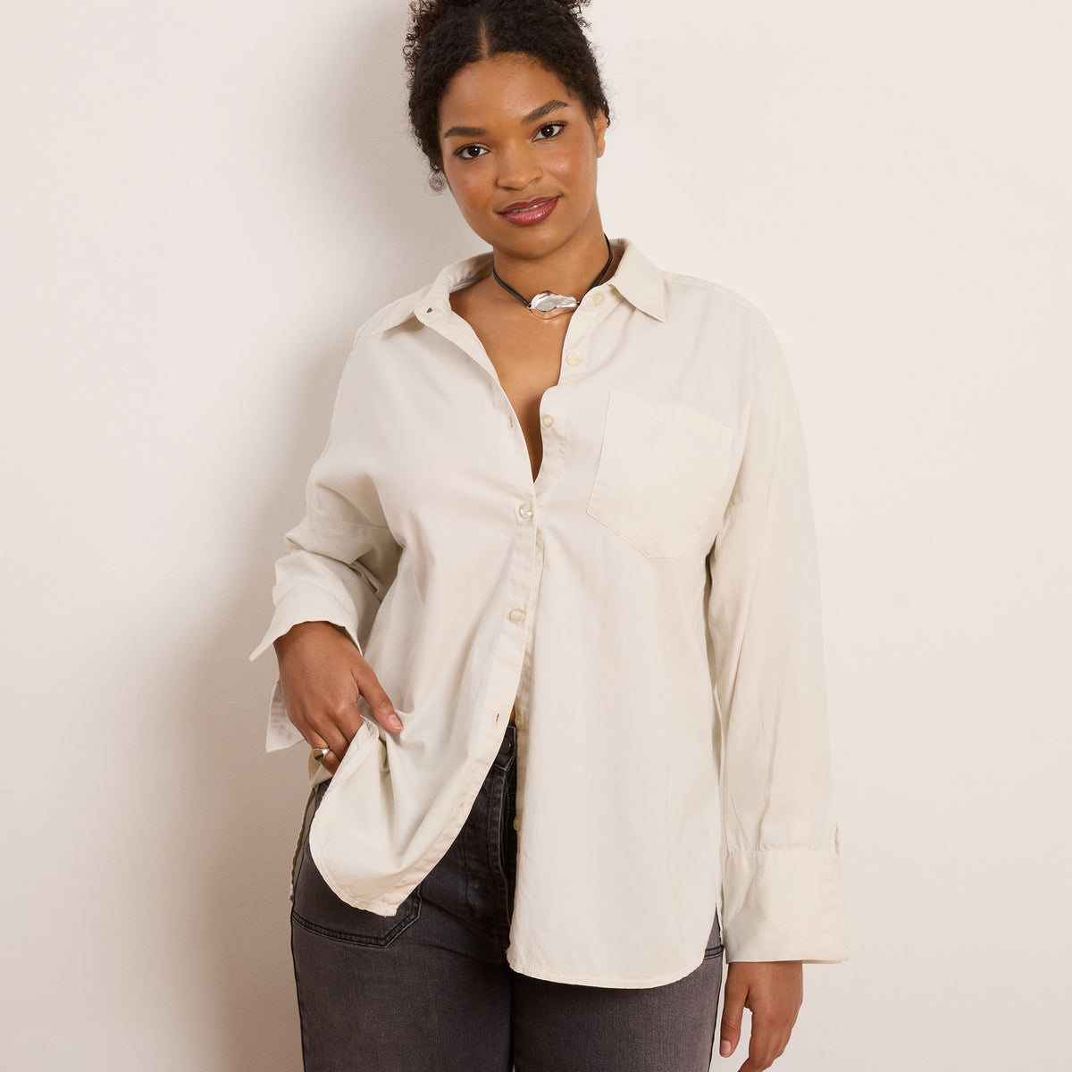 Daisy Oversized Button Up - Cream, image size:1200x1200