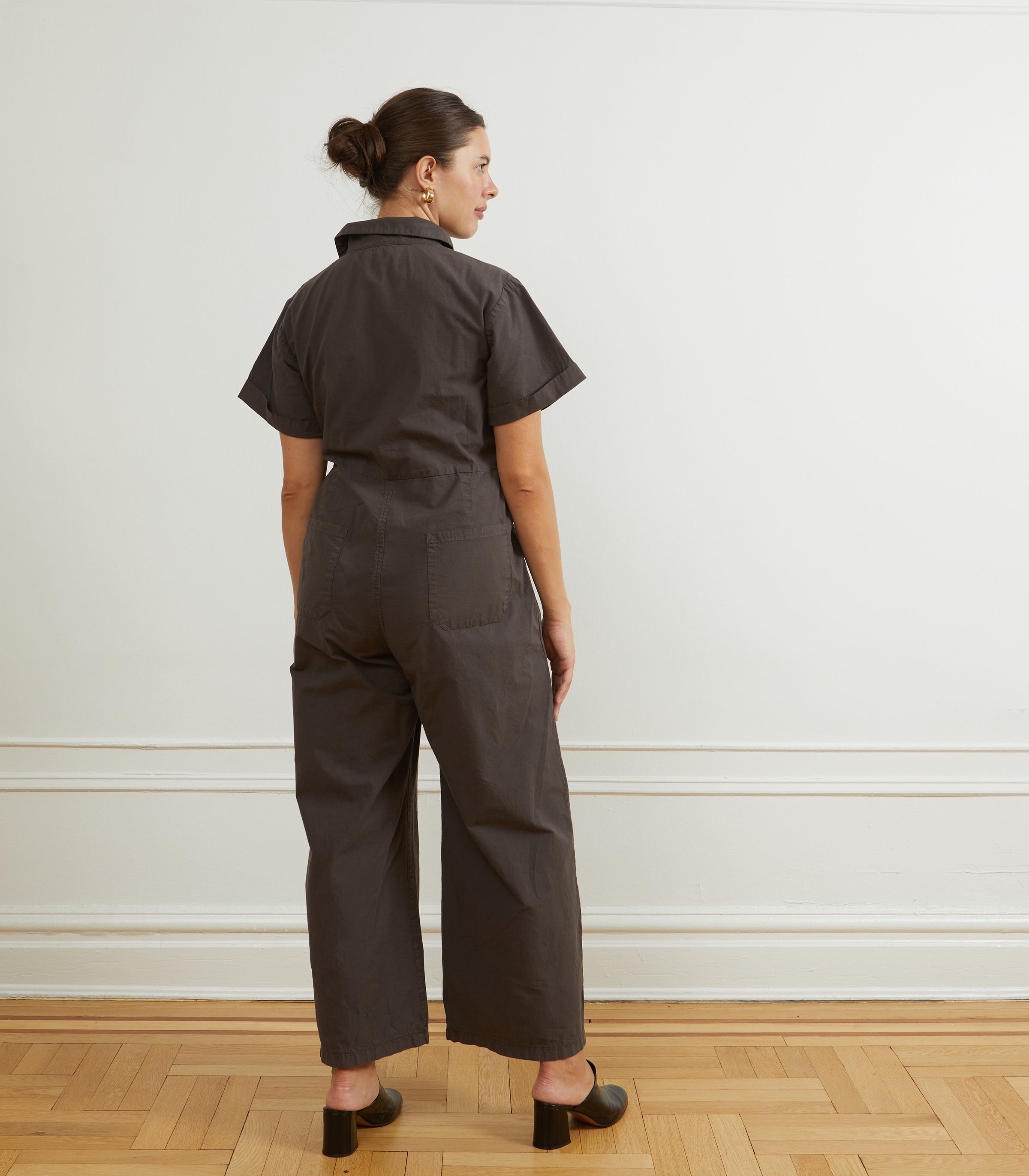Poppy Short Sleeve Utility Jumpsuit- Espresso | LOUP