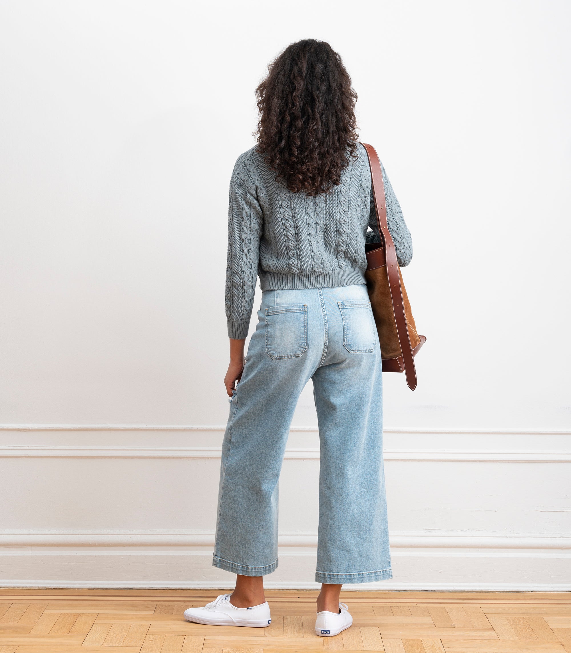 Michelle Cable-Knit Collar Cardigan - Gray