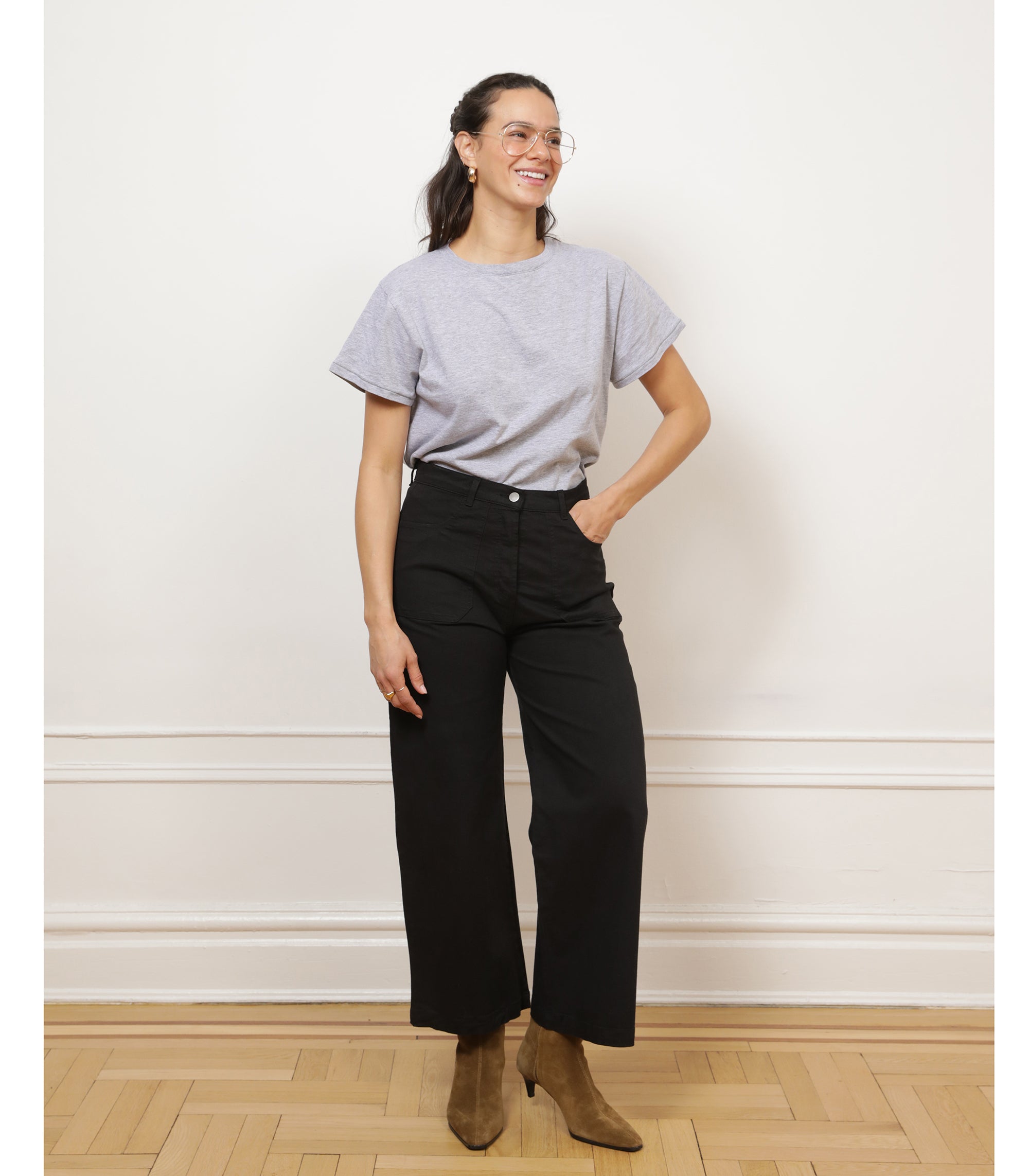 Simone Wide Crop Pants - Black