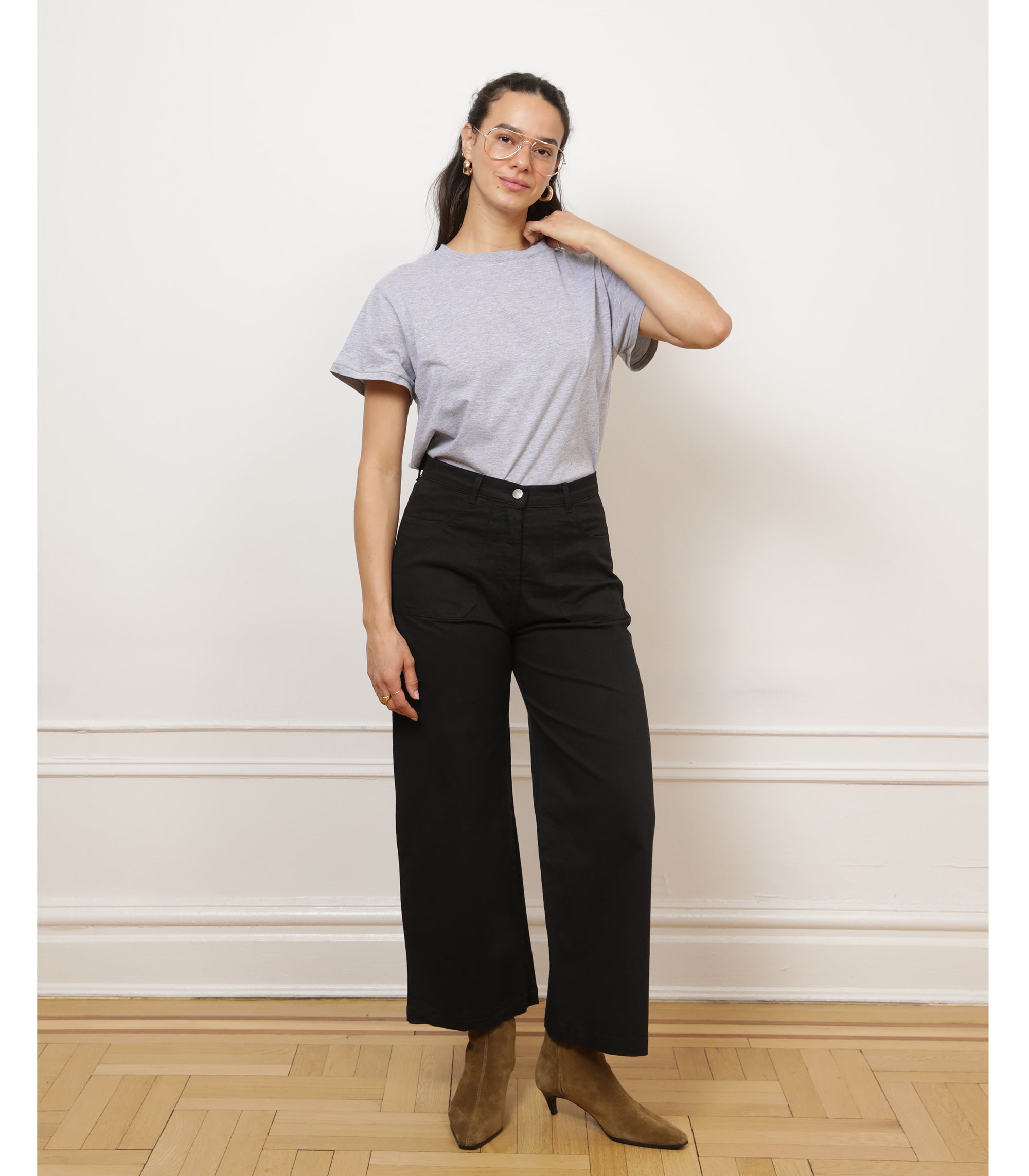 Simone Wide Crop Pants - Black