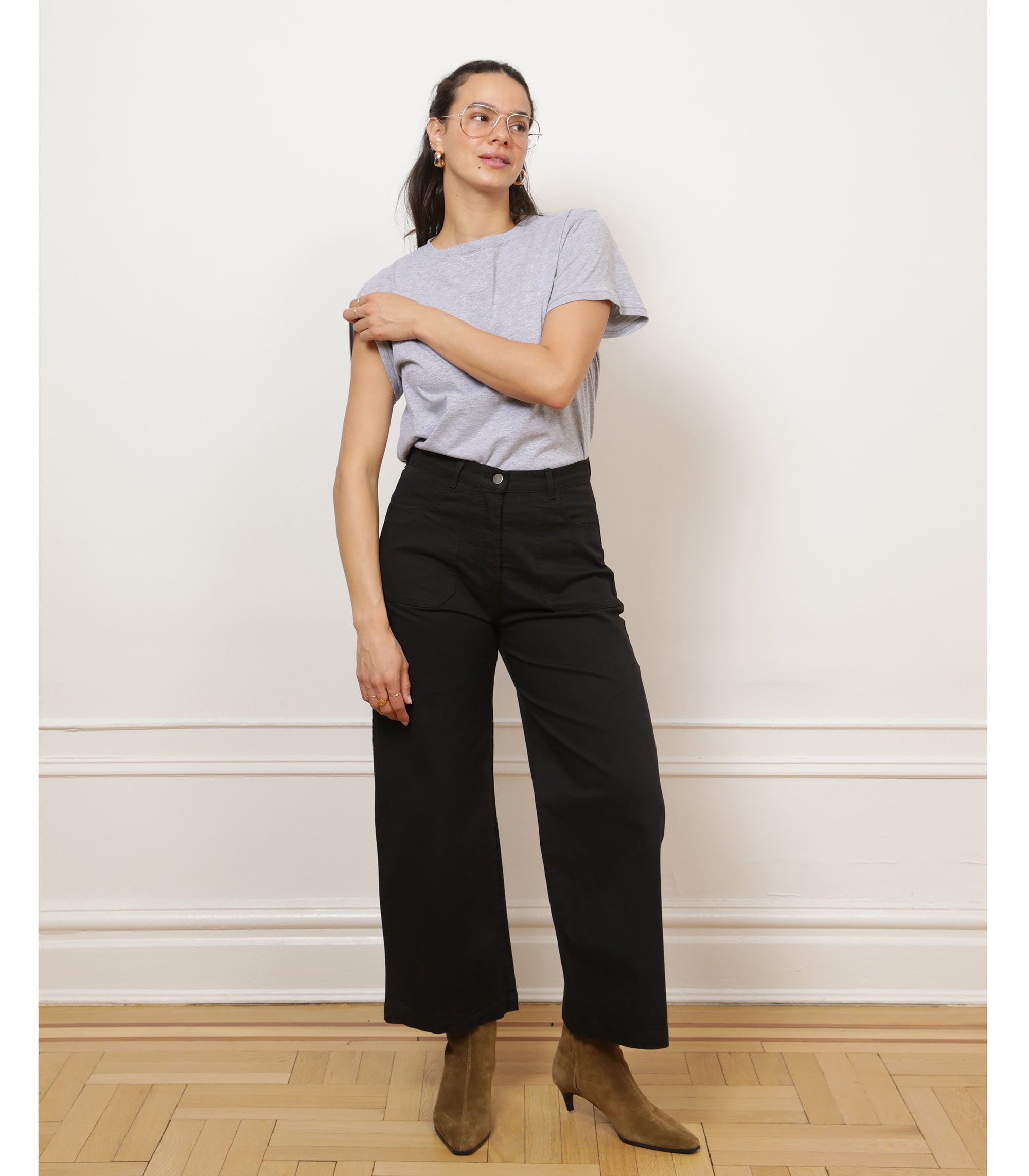 Simone Wide Crop Pants - Black