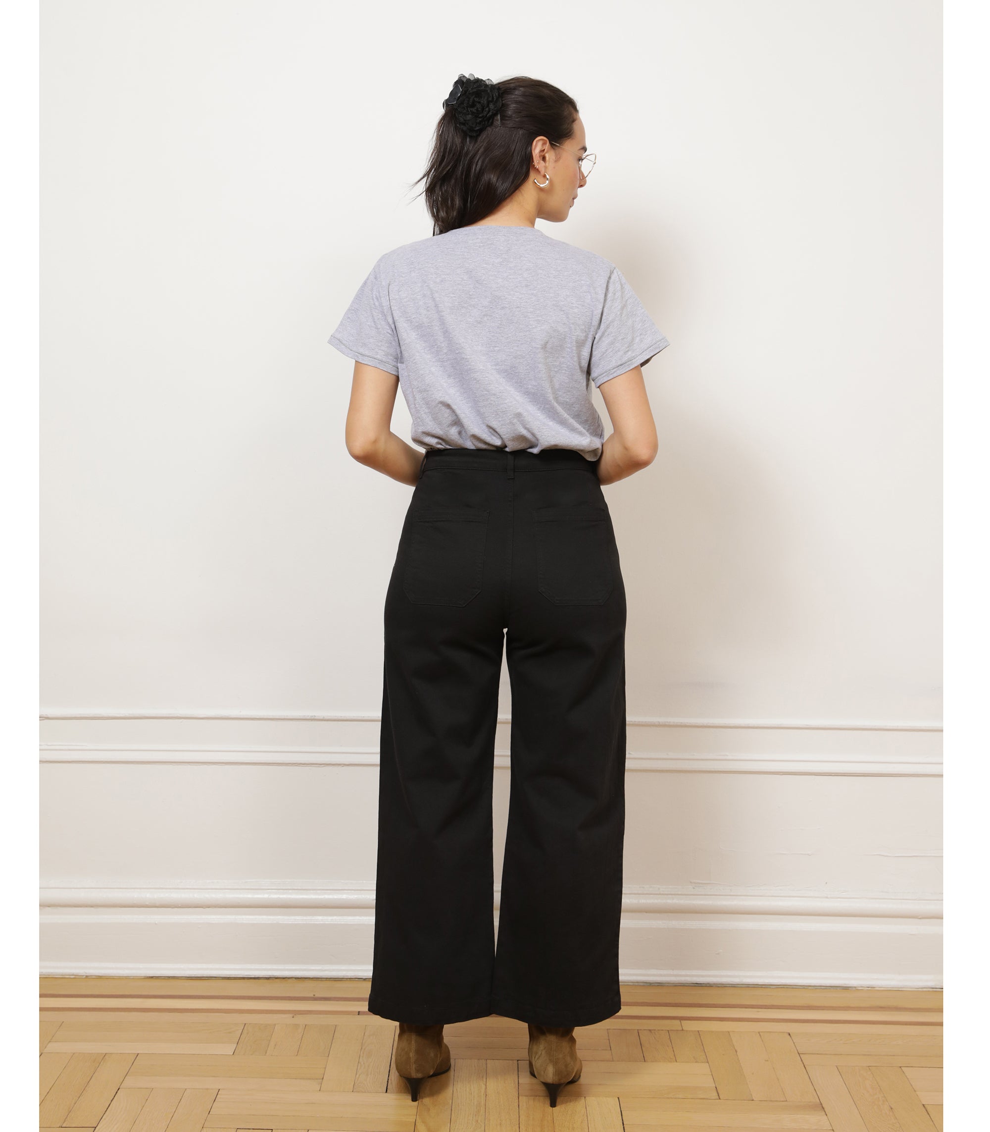 Simone Wide Crop Pants - Black