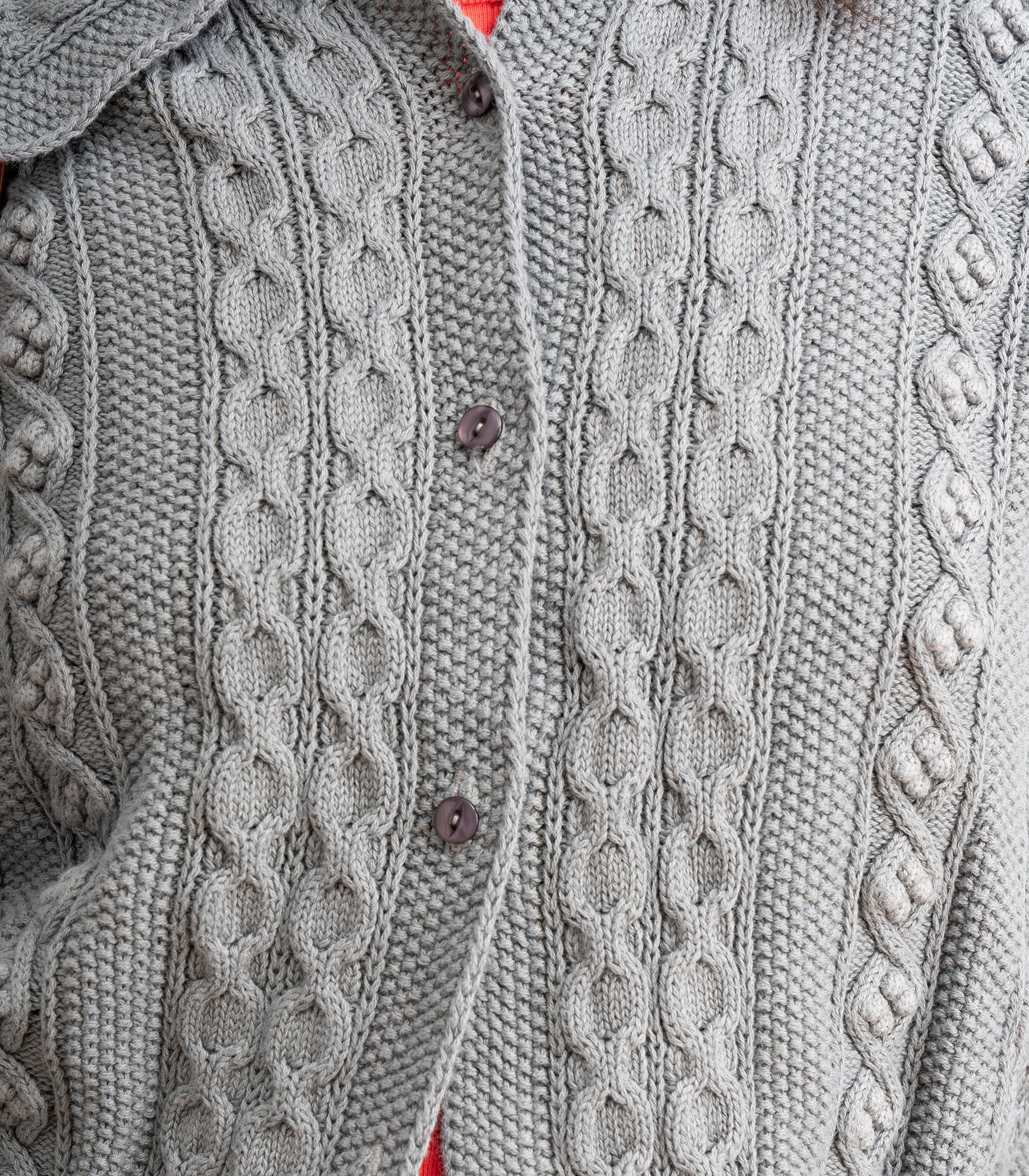 Michelle Cable-Knit Collar Cardigan - Gray