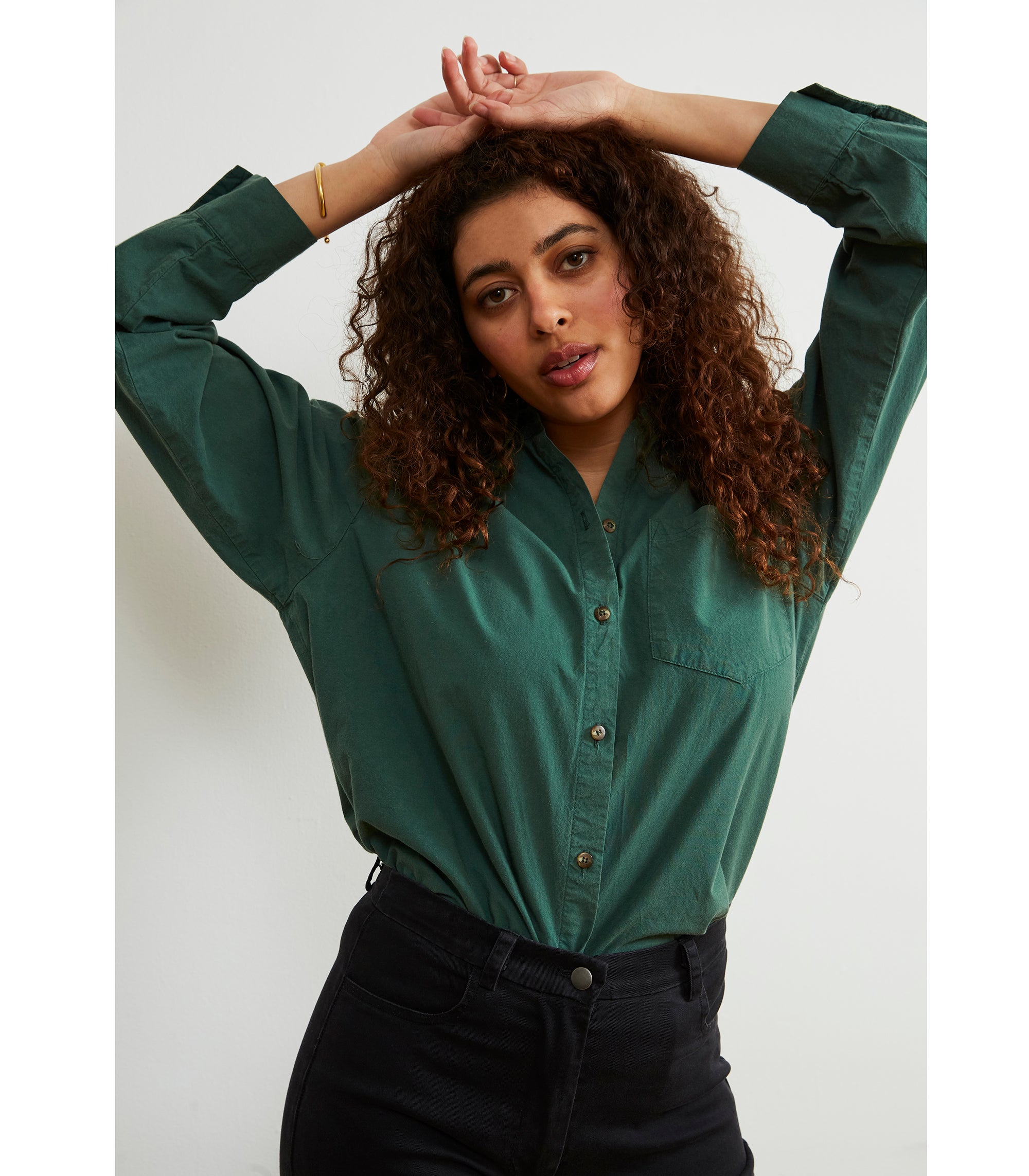 Elise Oversized Button Up Shirt - Hunter