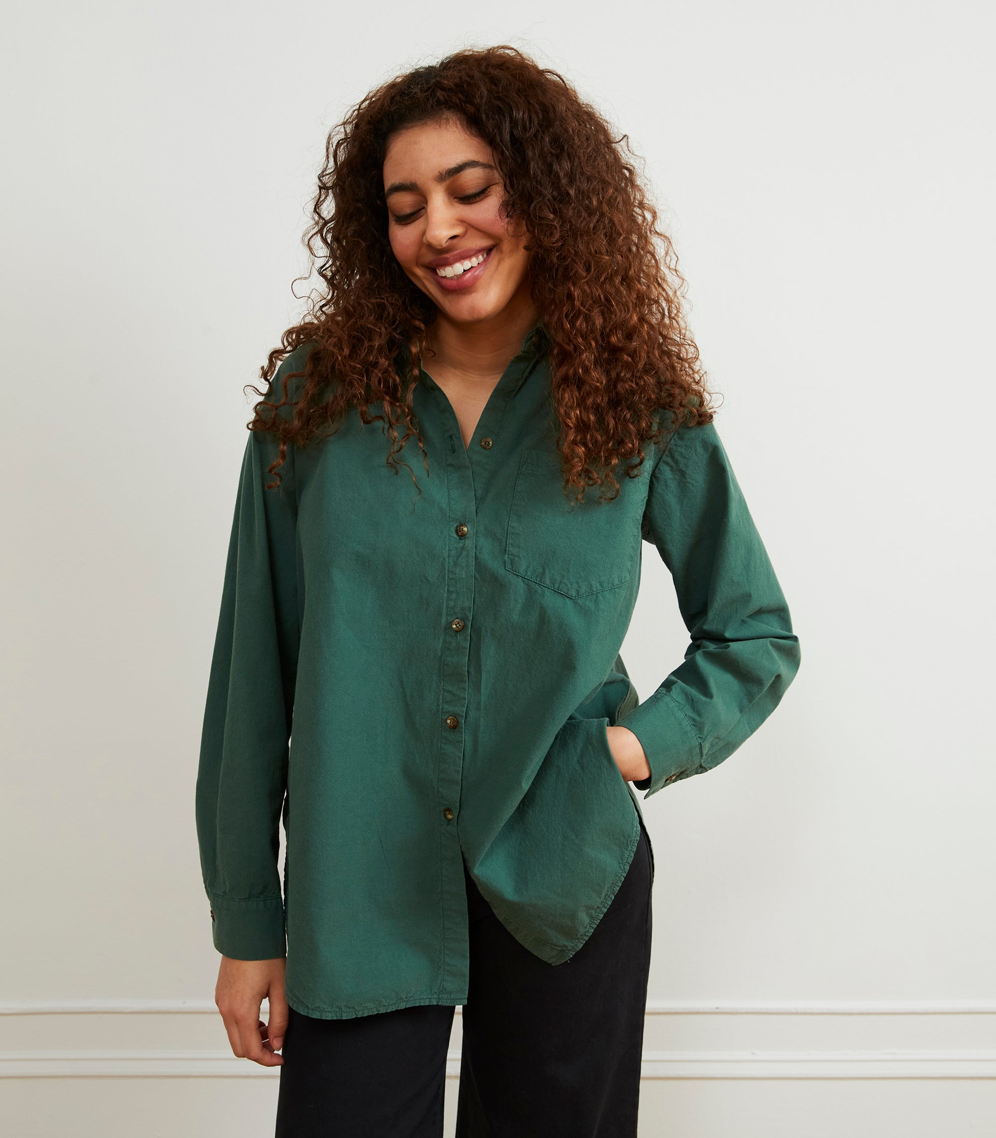 Elise Oversized Button Up Shirt - Hunter