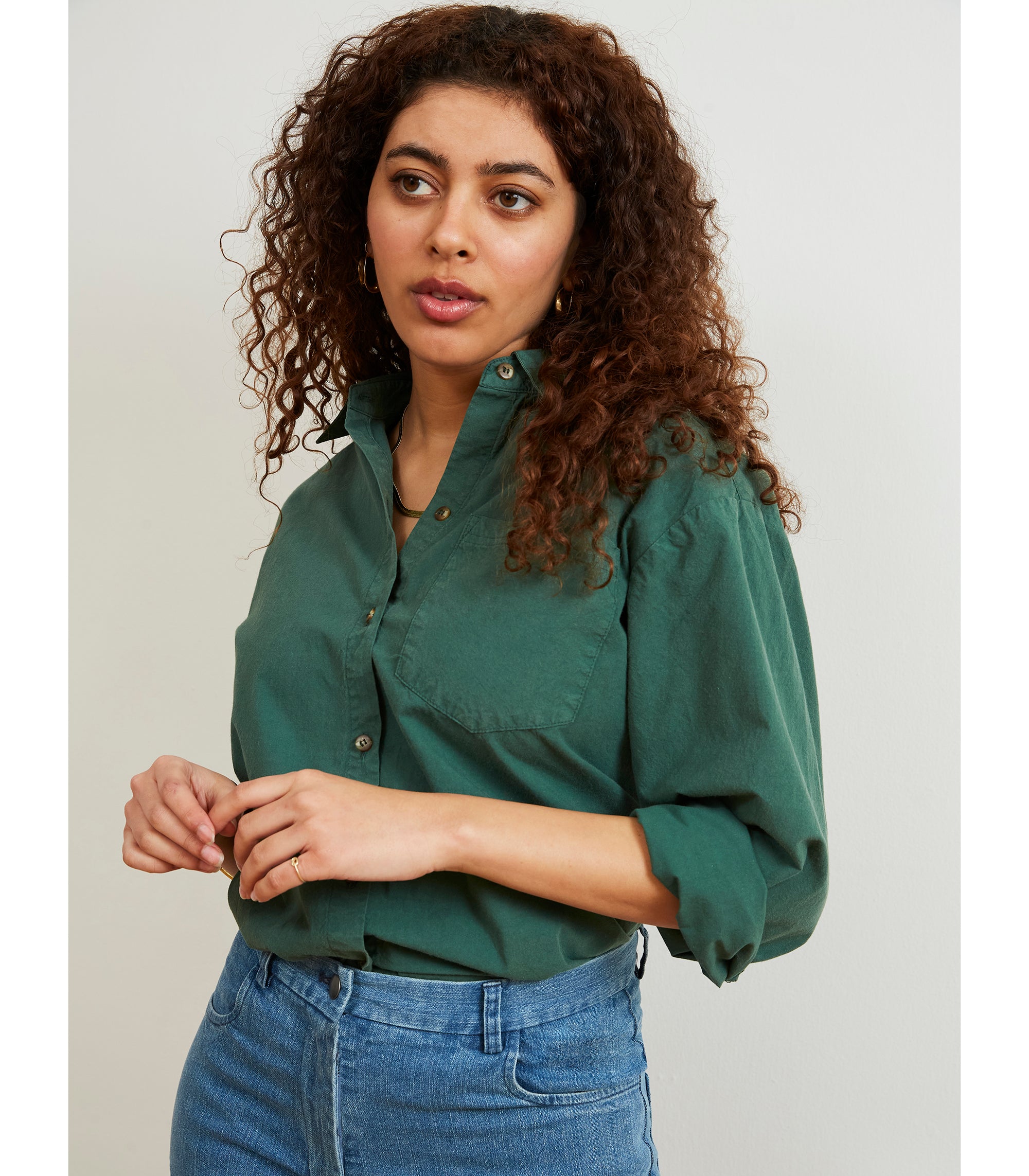 Elise Oversized Button Up Shirt - Hunter