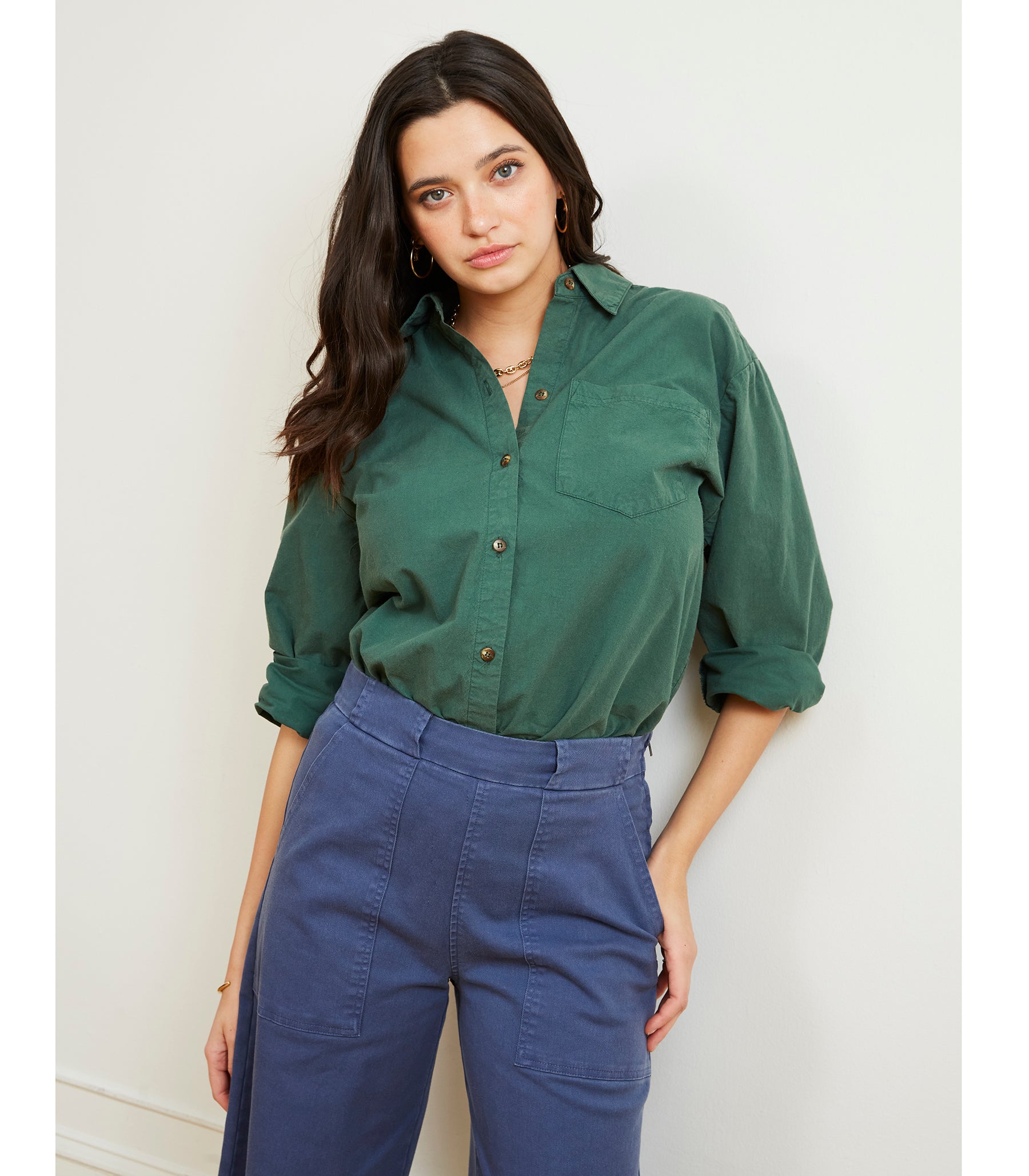 Elise Oversized Button Up Shirt - Hunter