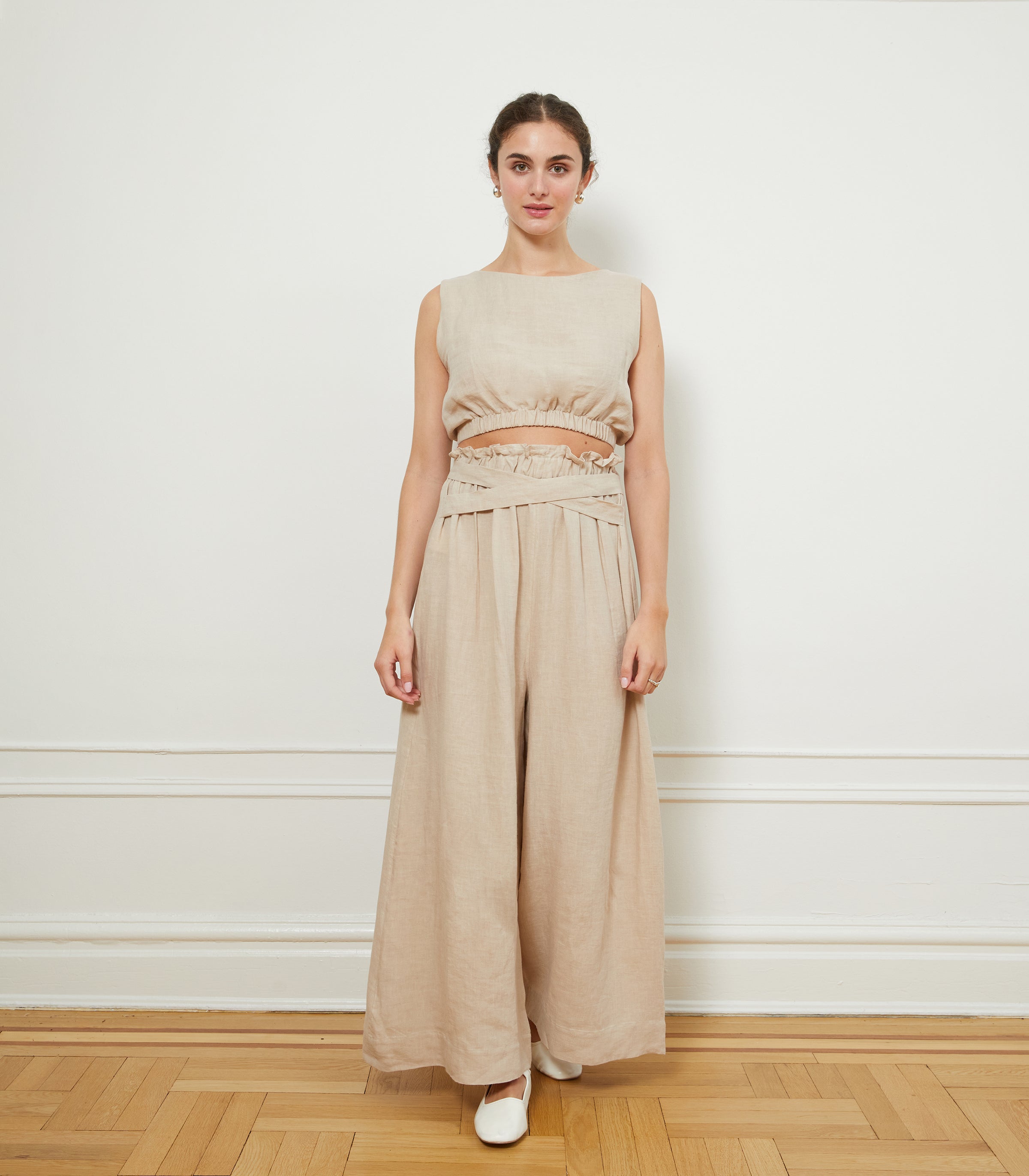 Andy Draped Wide Linen Pants & Carla Top - Ivory | LOUP x Biankalu