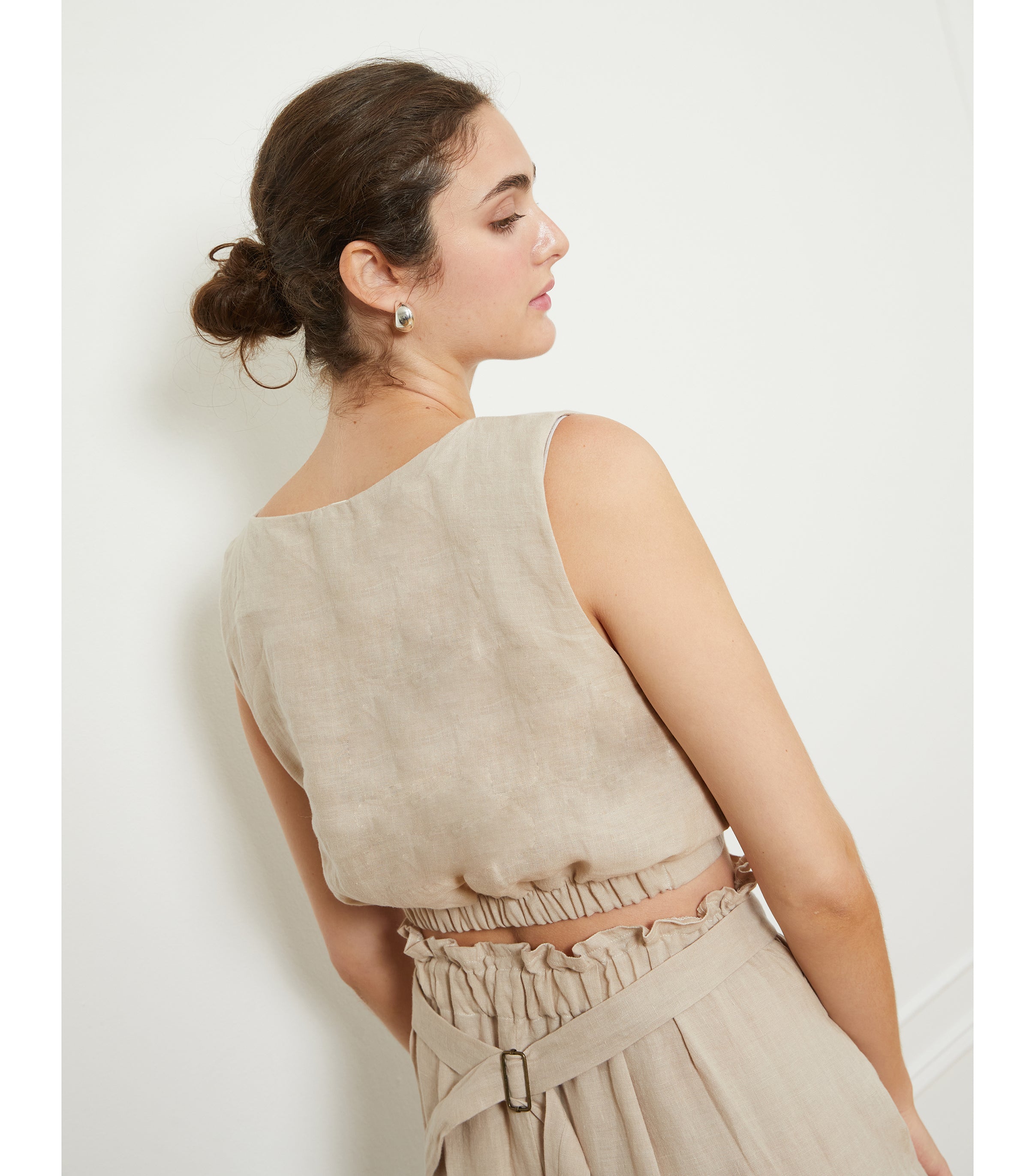 Andy Draped Wide Linen Pants & Carla Top - Ivory | LOUP x Biankalu