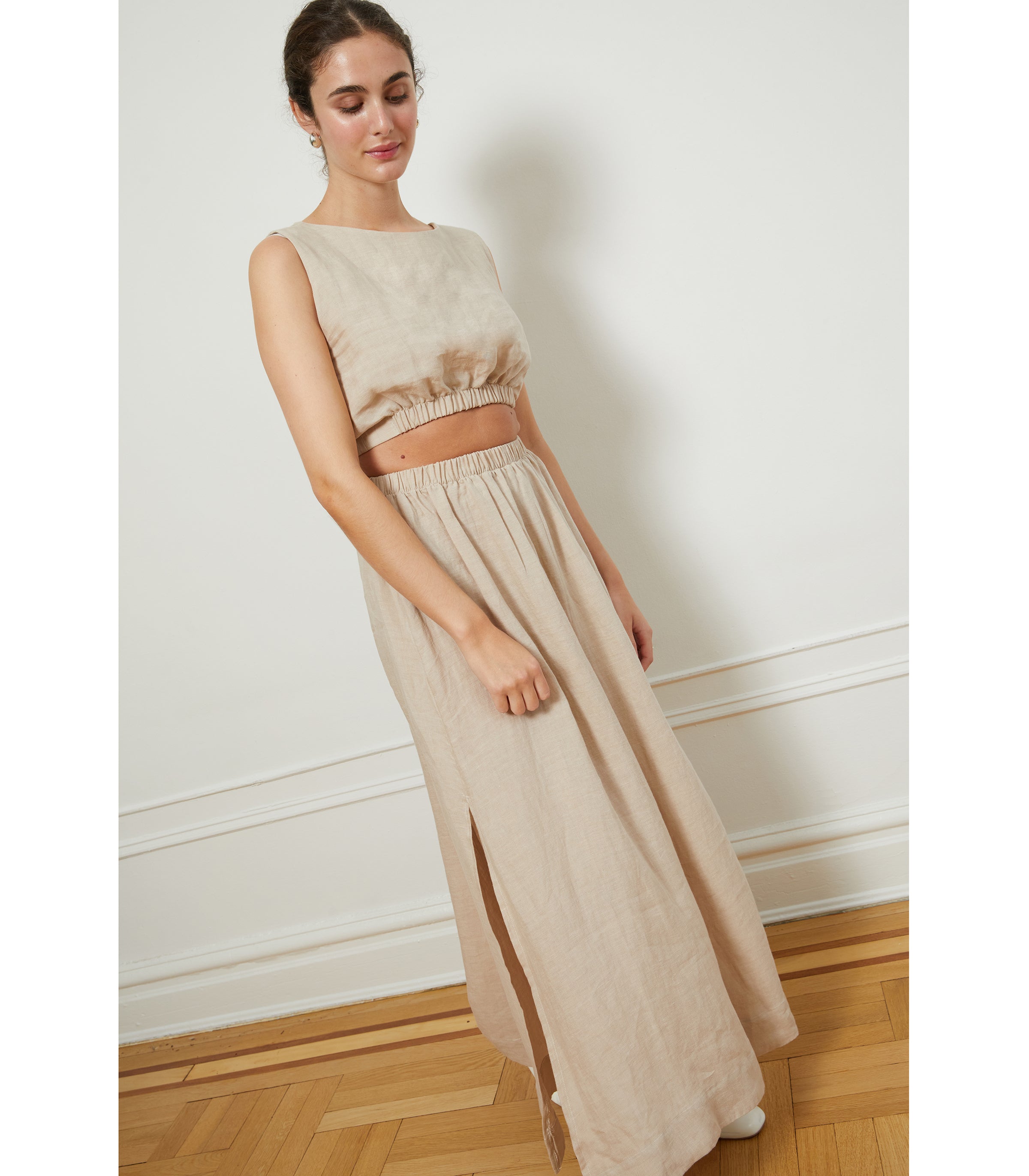 Carla Crop Top & Rosa Maxi Linen Skirt - Ivory | LOUP x Biankalu