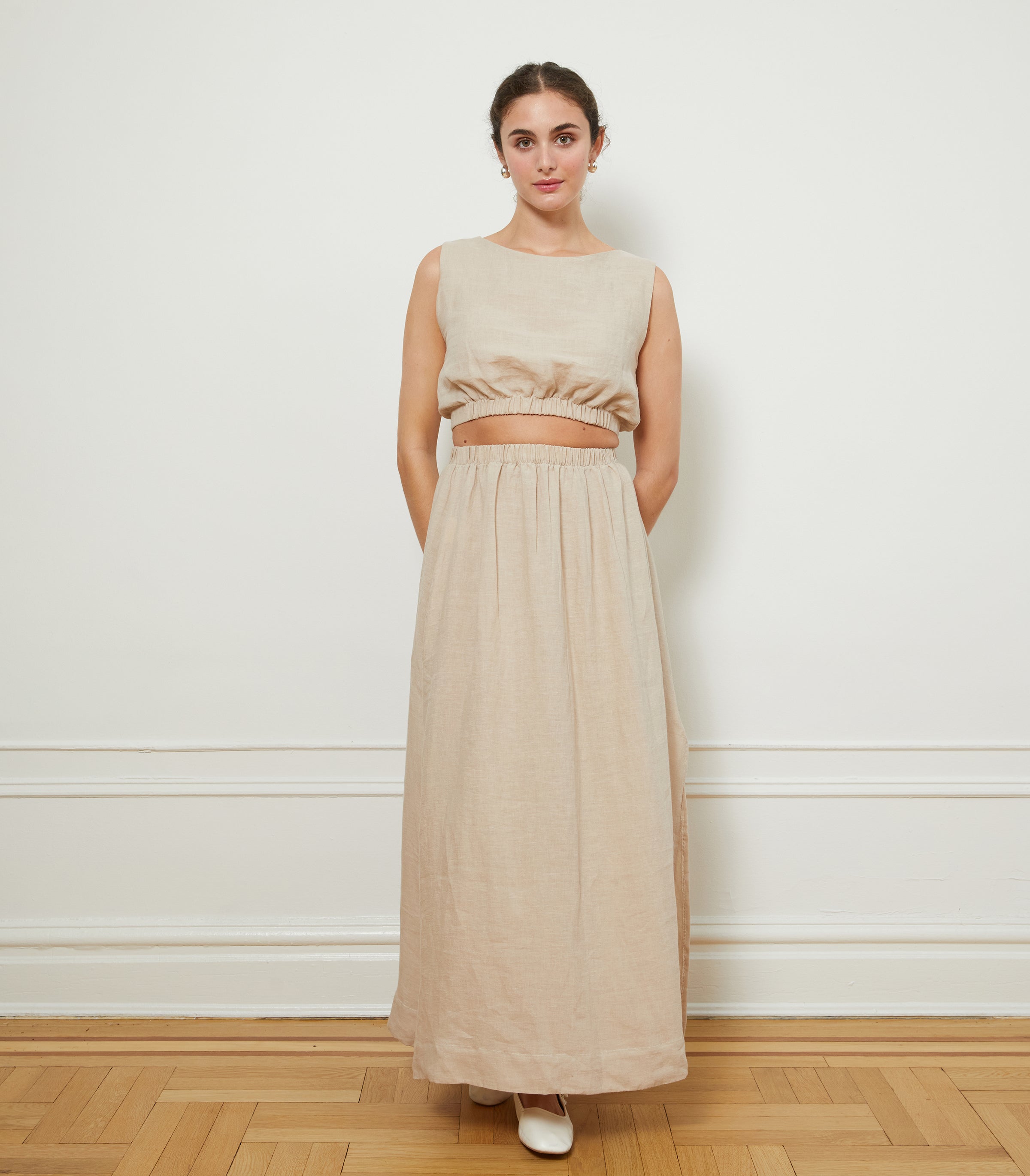 Carla Crop Top & Rosa Maxi Linen Skirt - Ivory | LOUP x Biankalu