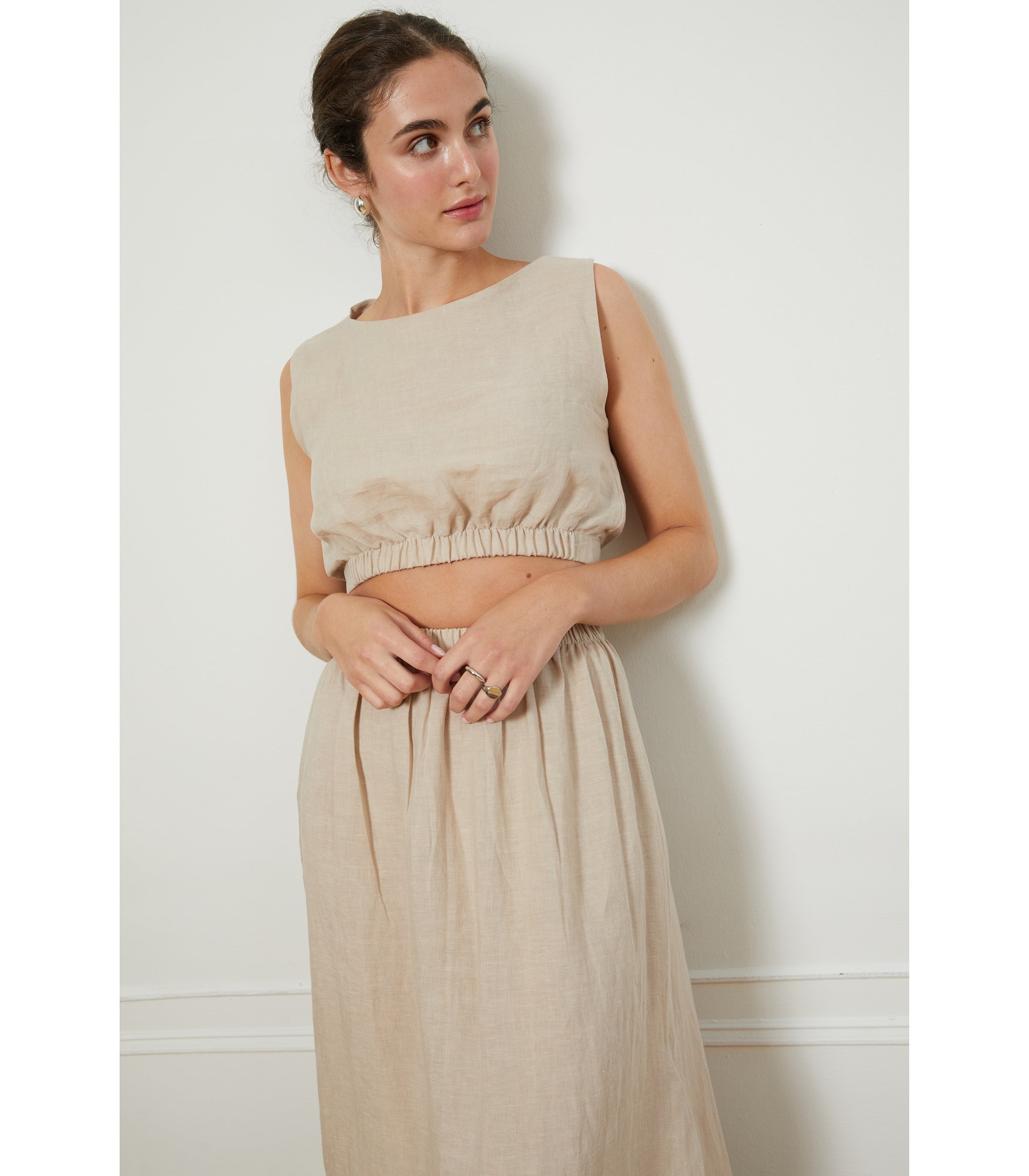 Carla Crop Top & Rosa Maxi Linen Skirt - Ivory | LOUP x Biankalu