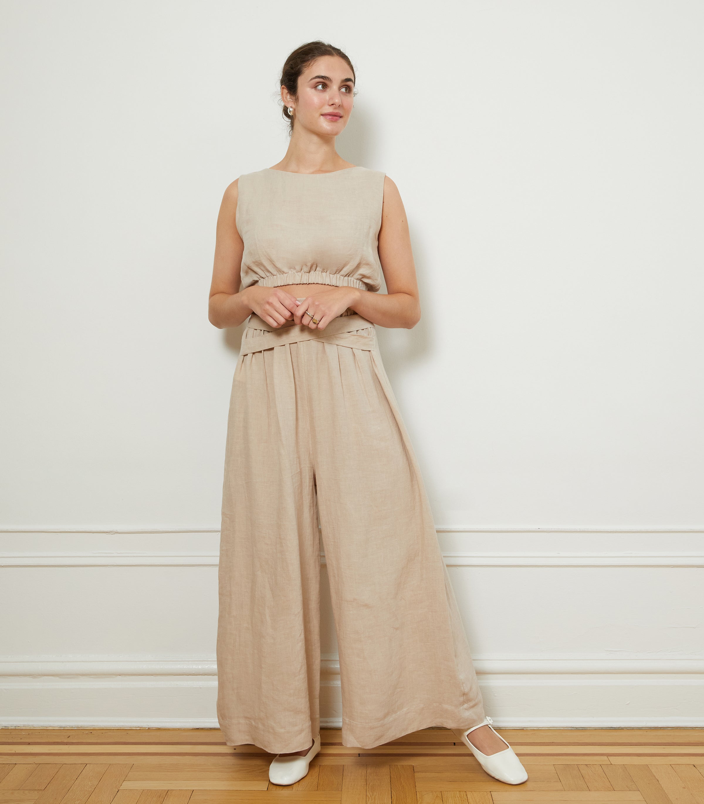 Andy Draped Wide Linen Pants & Carla Top - Ivory | LOUP x Biankalu