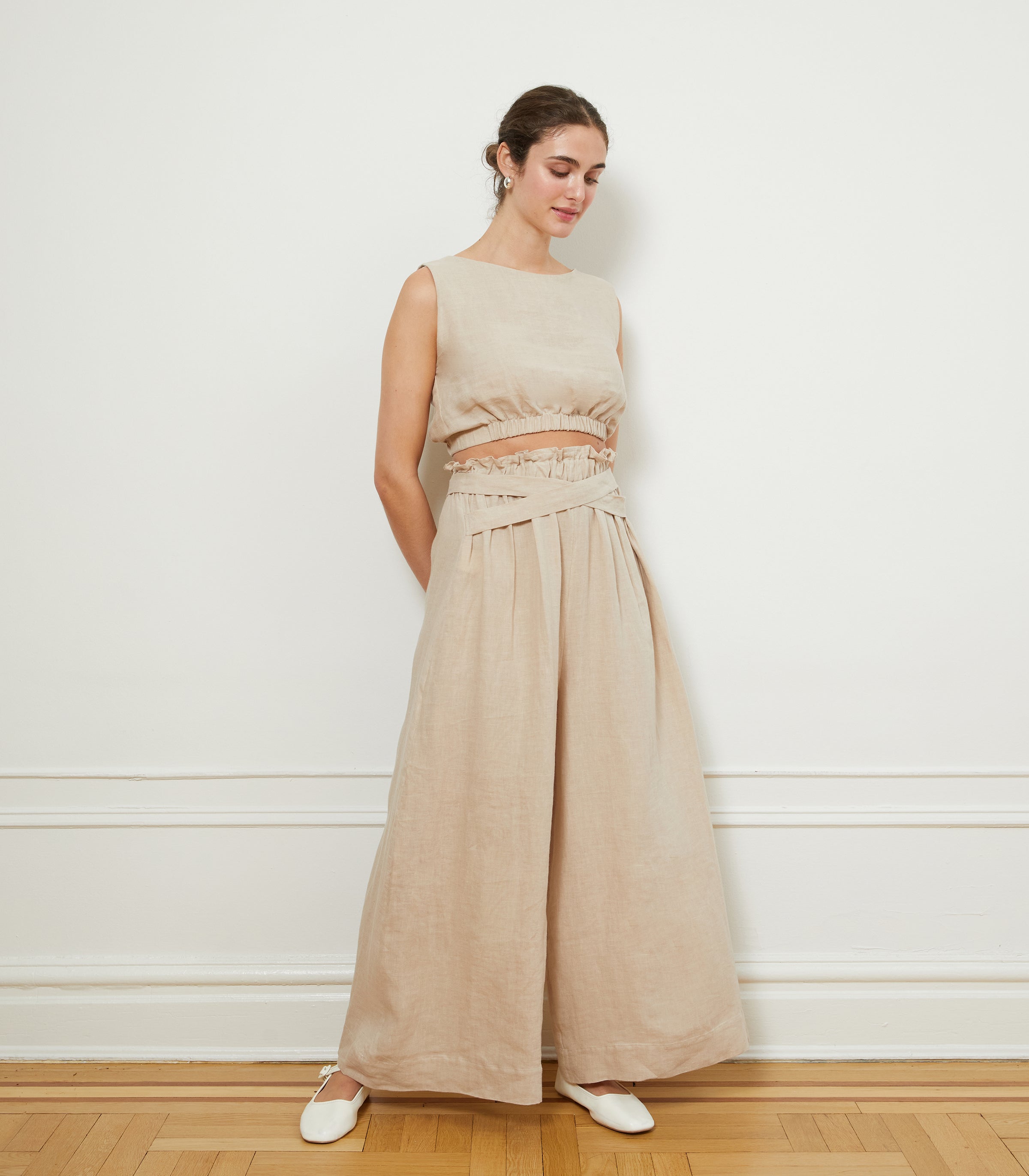 Andy Draped Wide Linen Pants & Carla Top - Ivory | LOUP x Biankalu