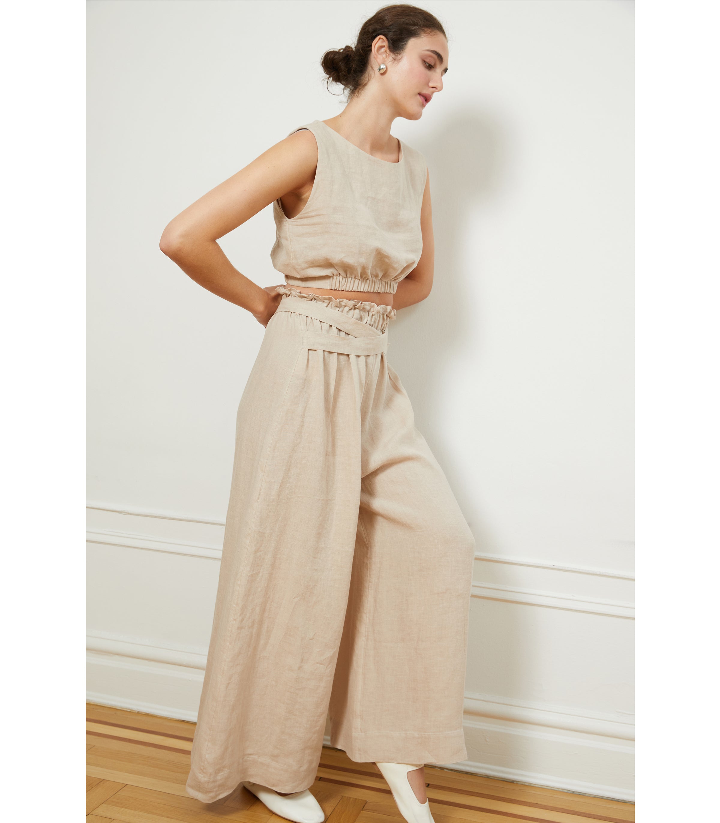 Andy Draped Wide Linen Pants & Carla Top - Ivory | LOUP x Biankalu