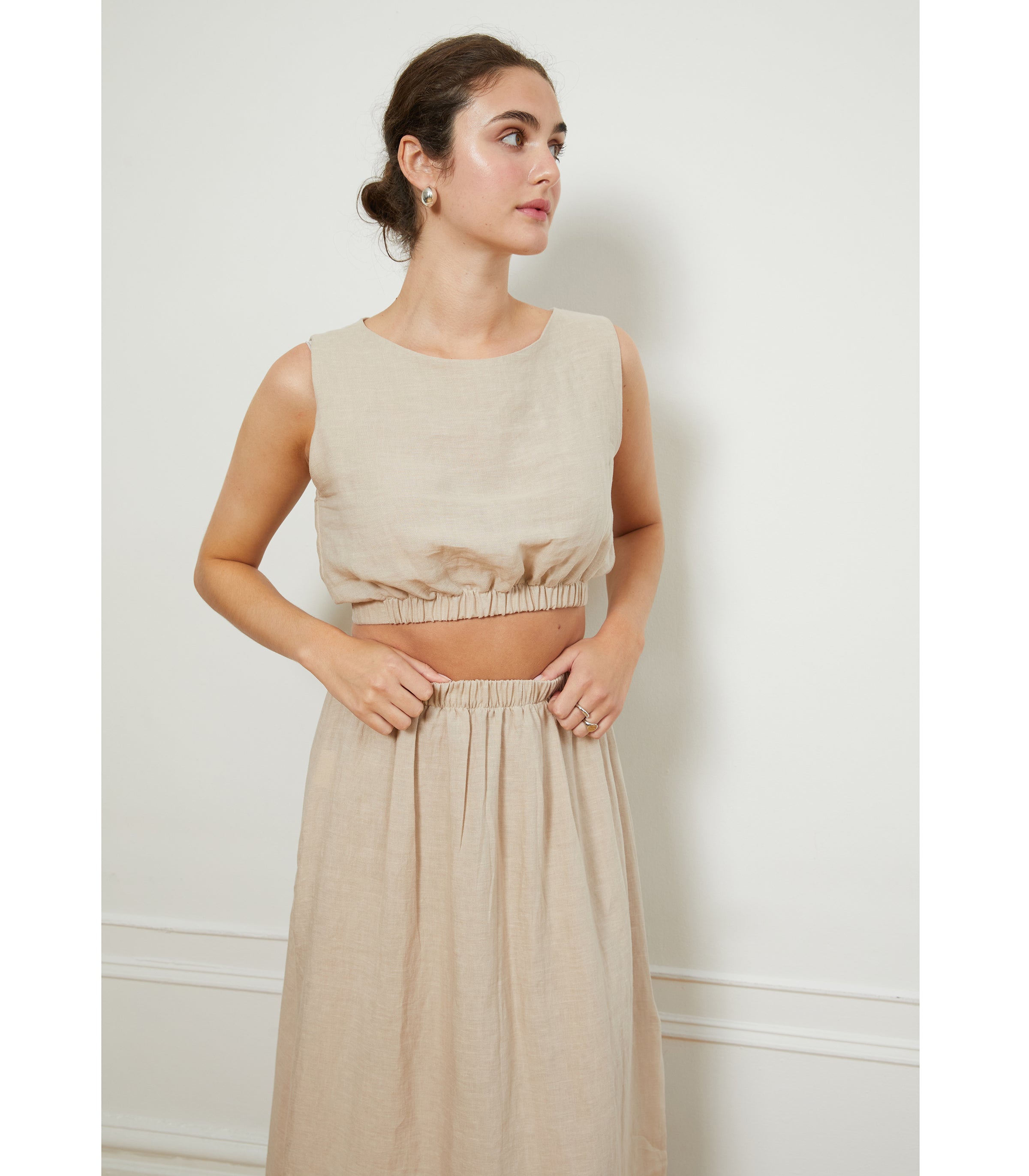 Carla Crop Top & Rosa Maxi Linen Skirt - Ivory | LOUP x Biankalu