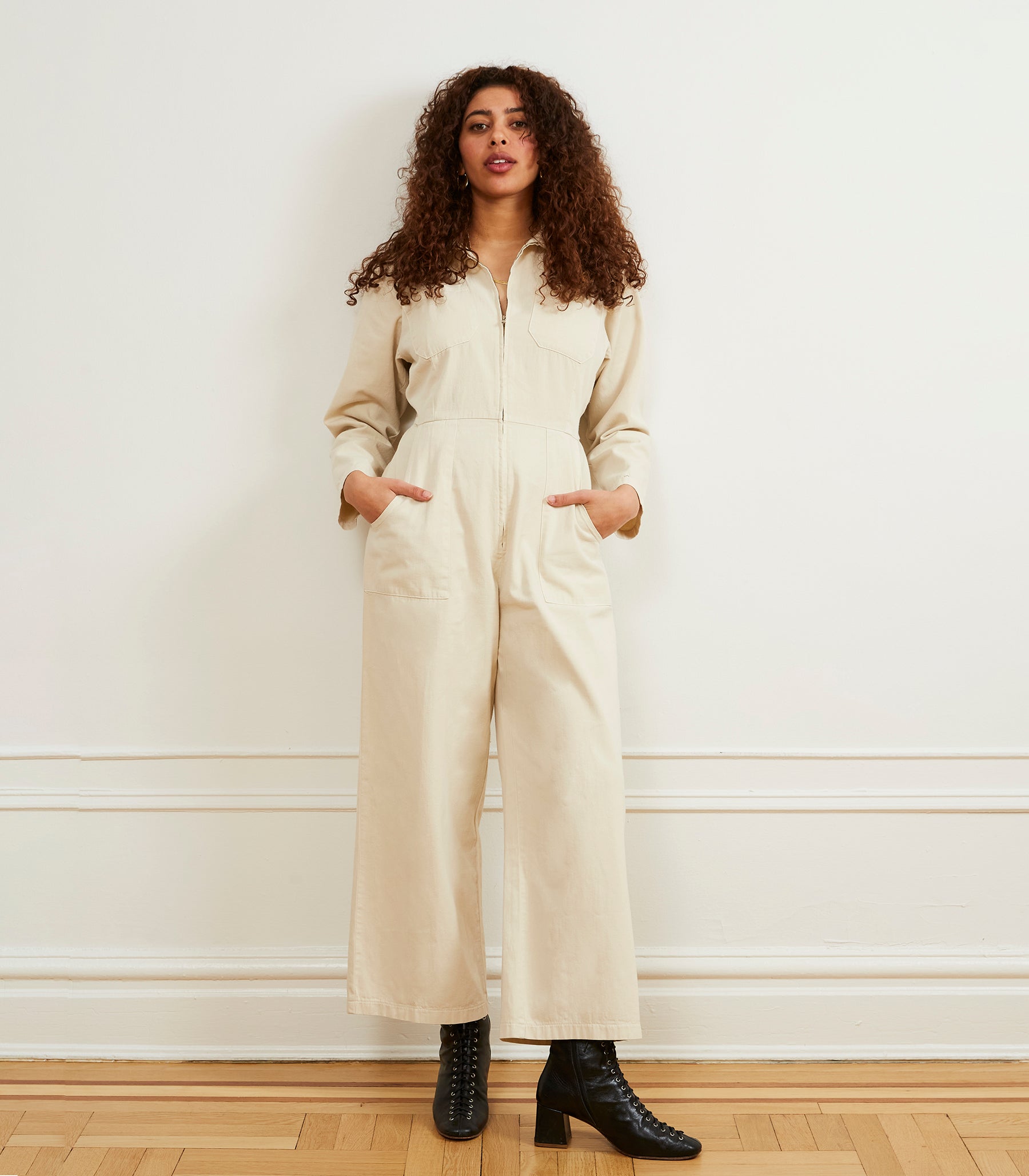 Over loose Jumpsuit アイボリー Este Zip Front Jumpsuit - Ivory