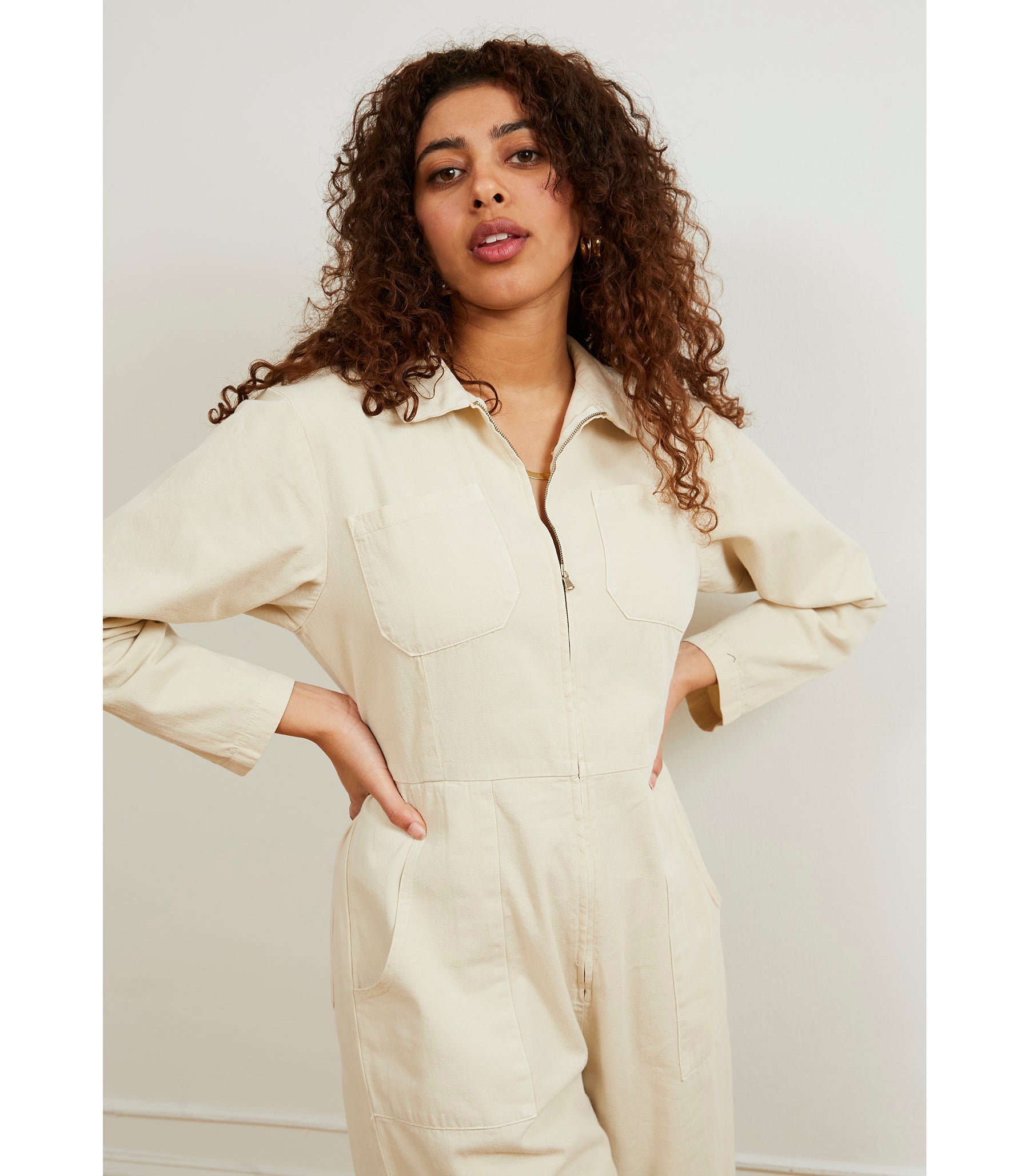 Over loose Jumpsuit アイボリー Este Zip Front Jumpsuit - Ivory